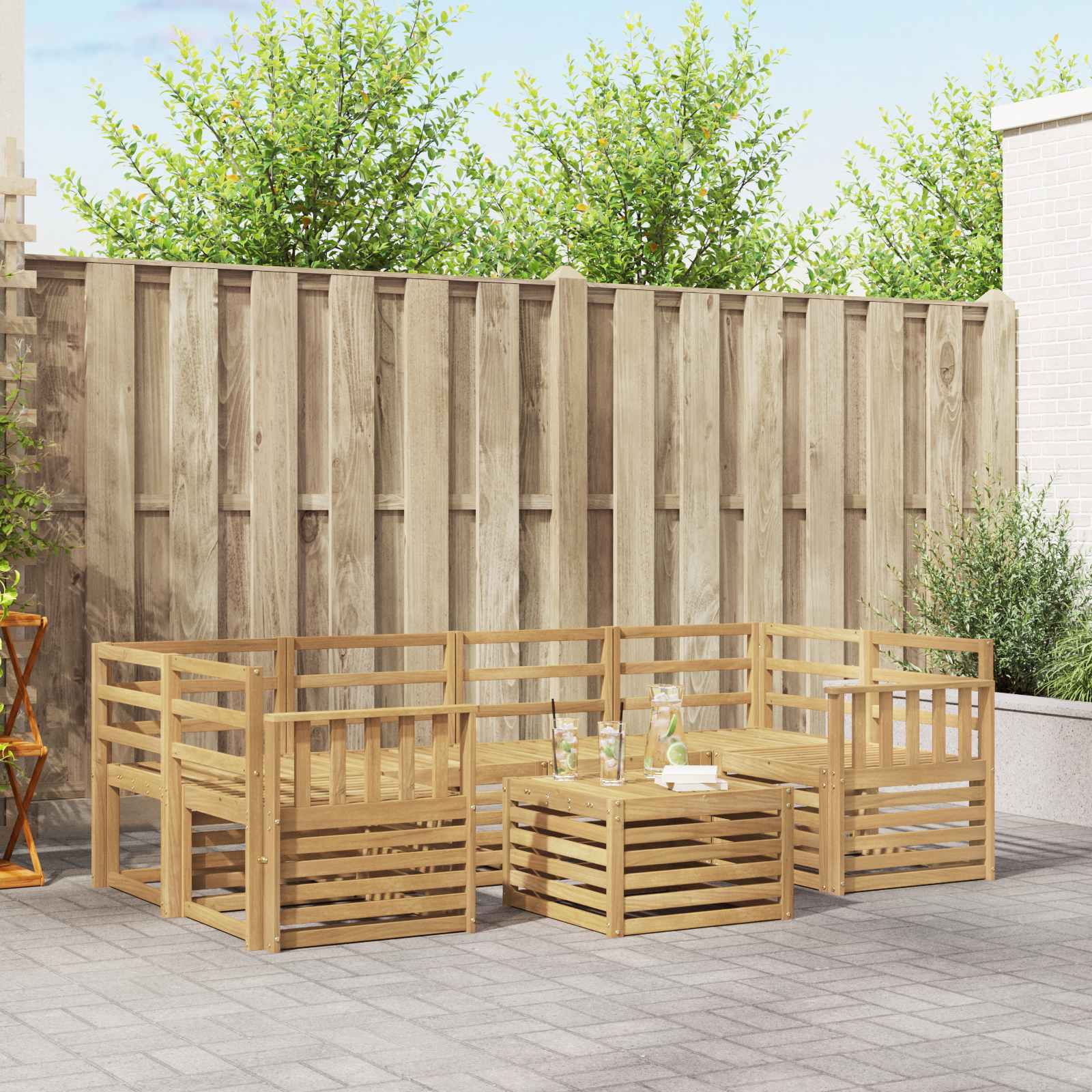 Outdoor-Sofagarnitur 7 stk. Weiß Massivholz Akazie