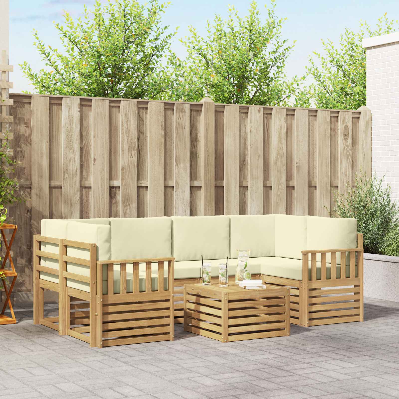 Outdoor-Sofagarnitur 7 stk. Weiß und Creme Polyester