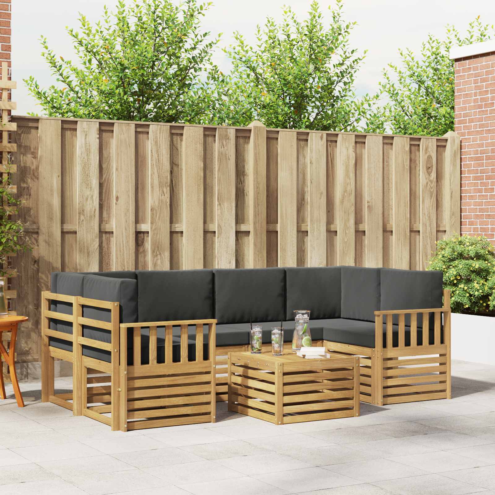Outdoor-Sofagarnitur 7 stk. Weiß und Anthrazit Polyester