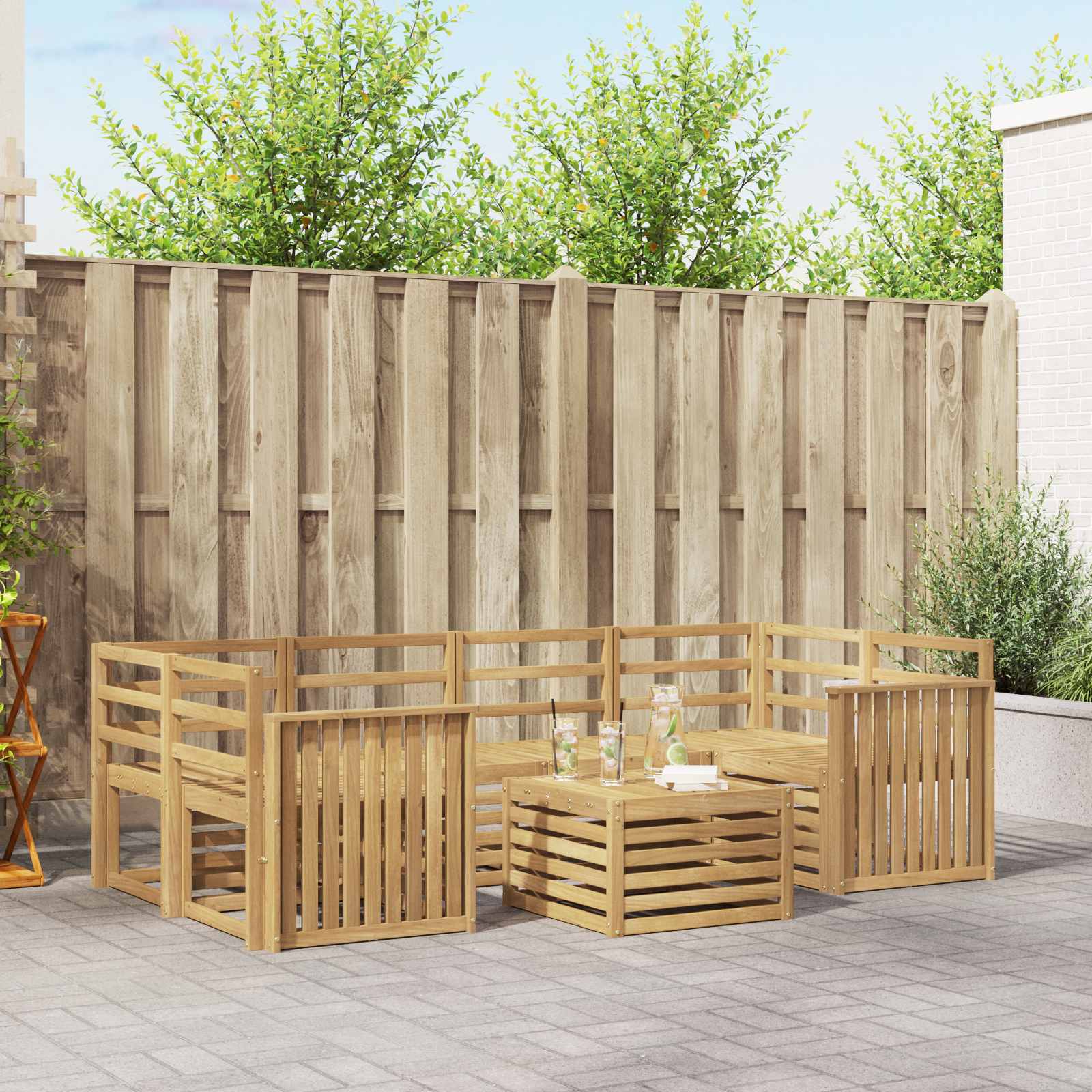 Outdoor-Sofagarnitur 7 stk. Weiß Massivholz Akazie