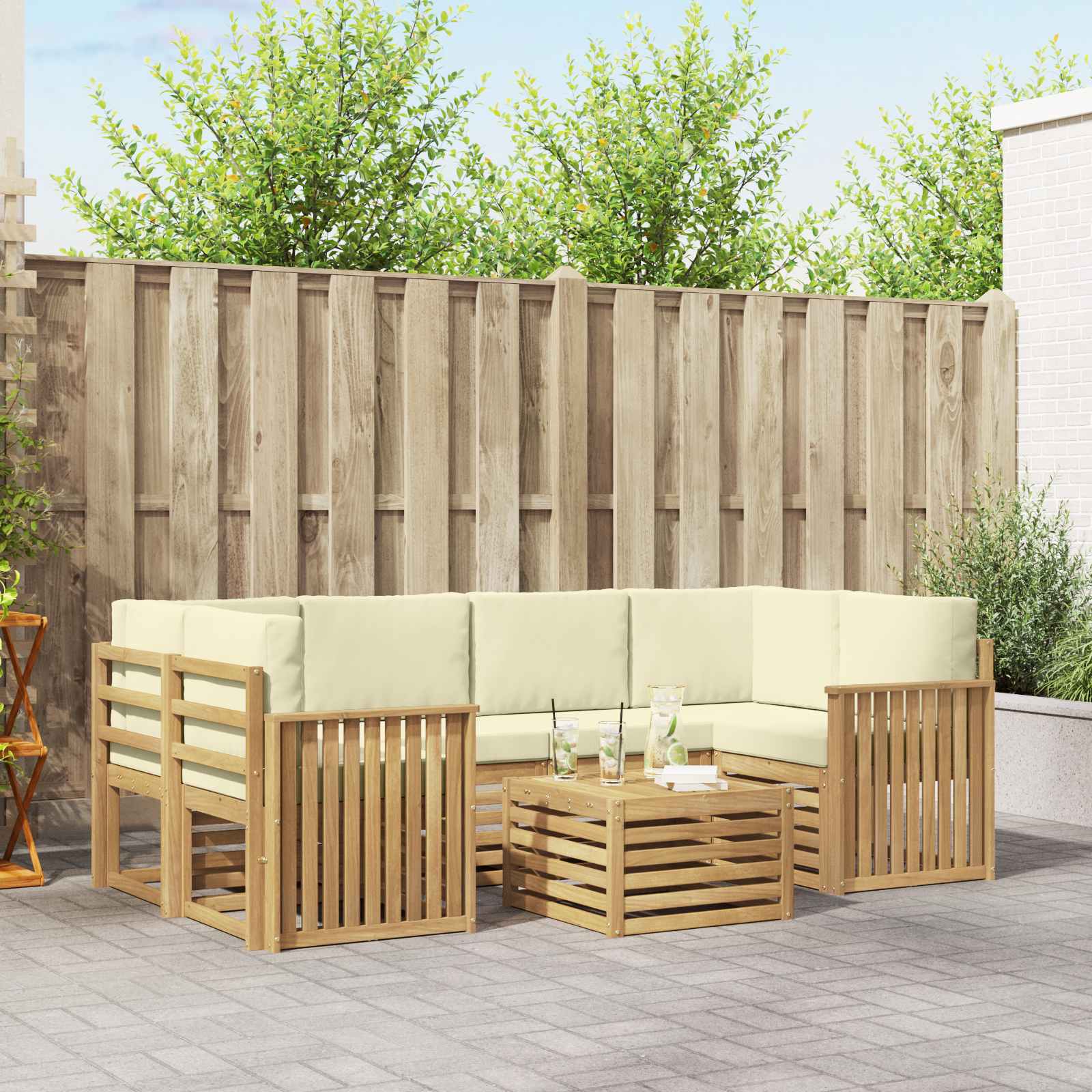 Outdoor-Sofagarnitur 7 stk. Weiß und Creme Polyester