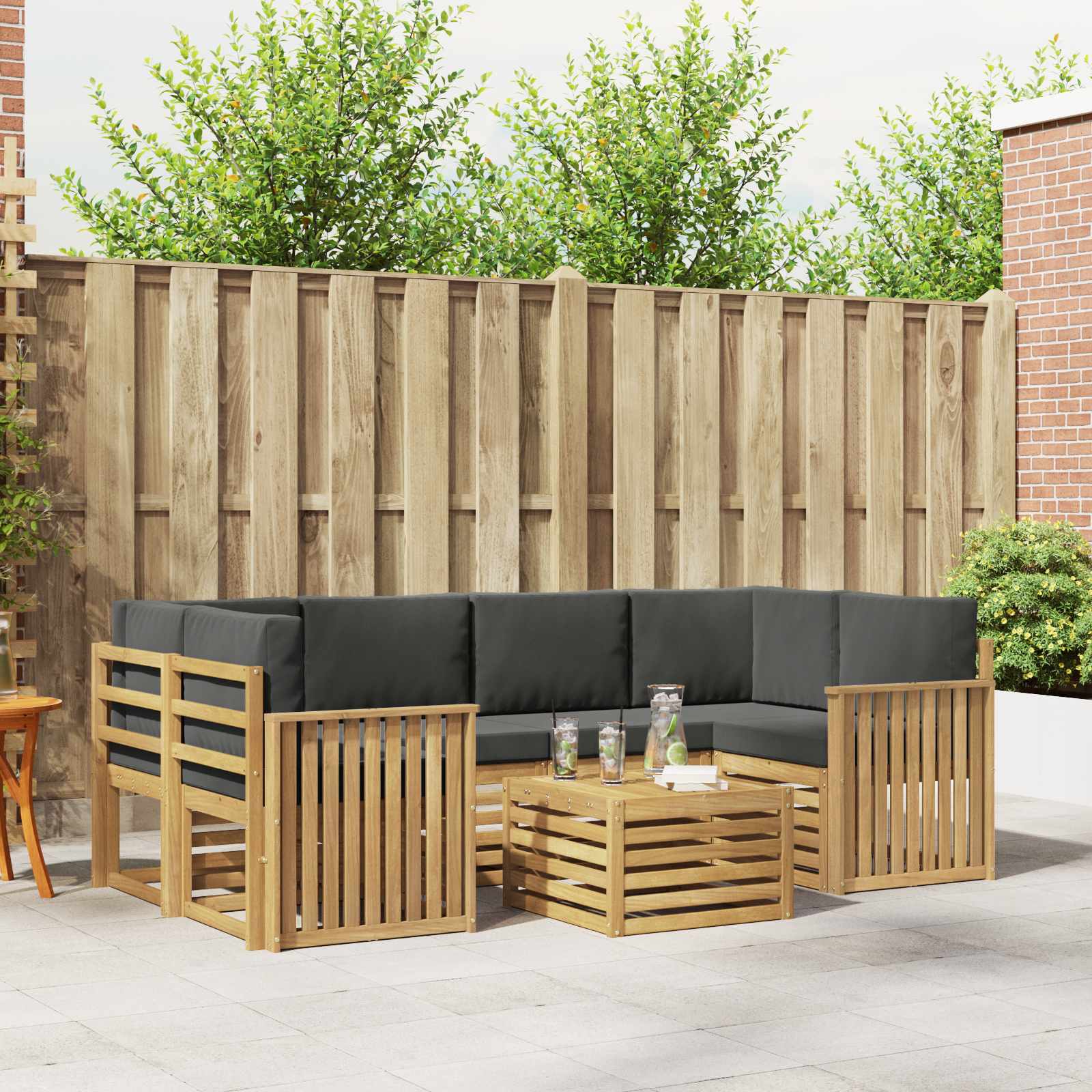 Outdoor-Sofagarnitur 7 stk. Weiß und Anthrazit Polyester