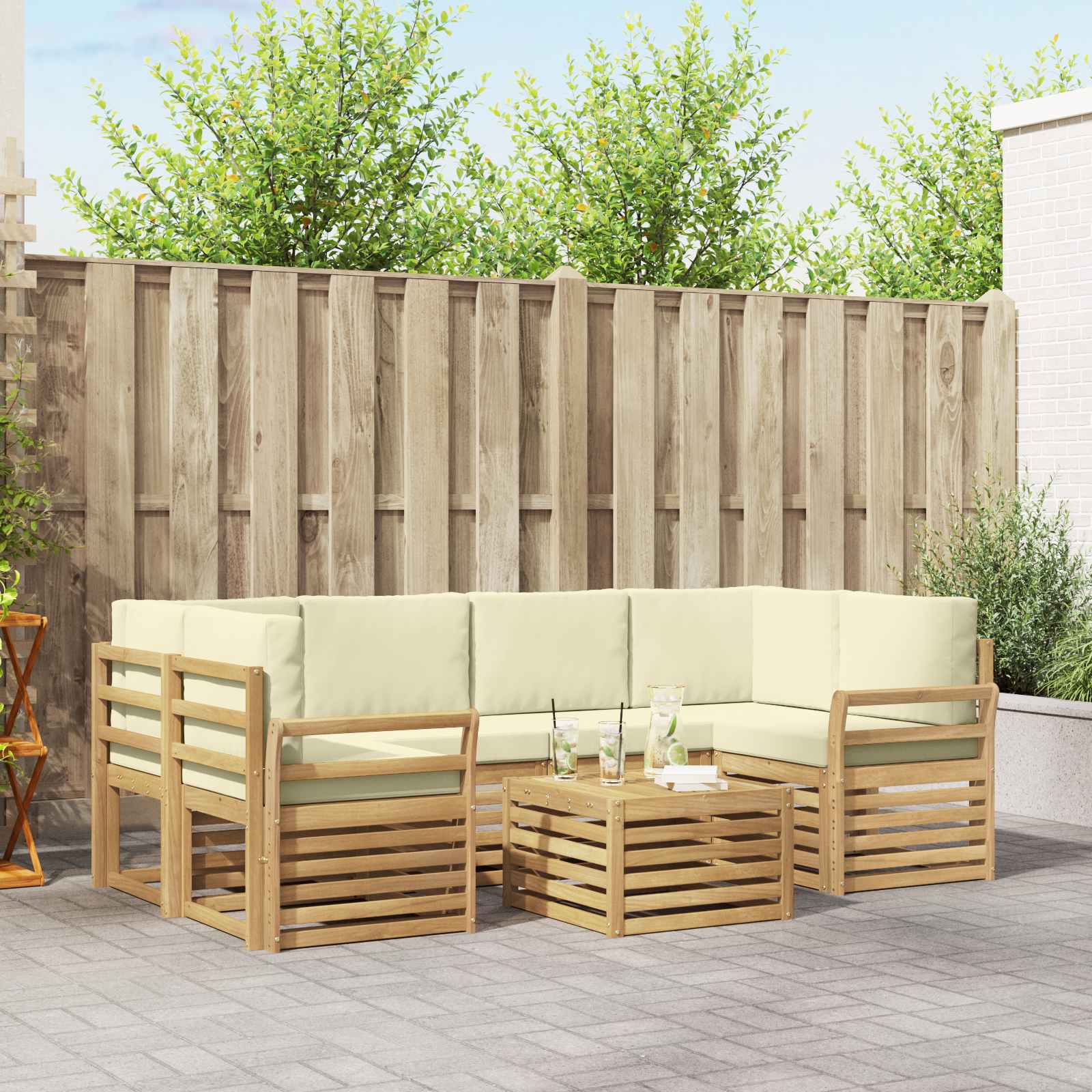 Outdoor-Sofagarnitur 7 stk. Weiß und Creme Polyester