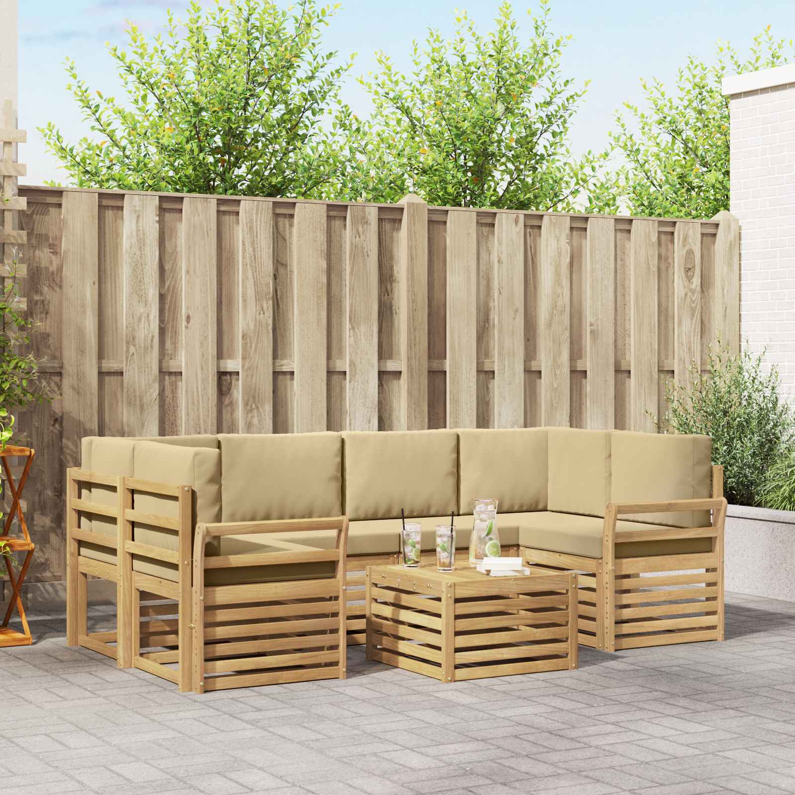 Outdoor-Sofagarnitur 7 stk. Weiß und Beige Polyester