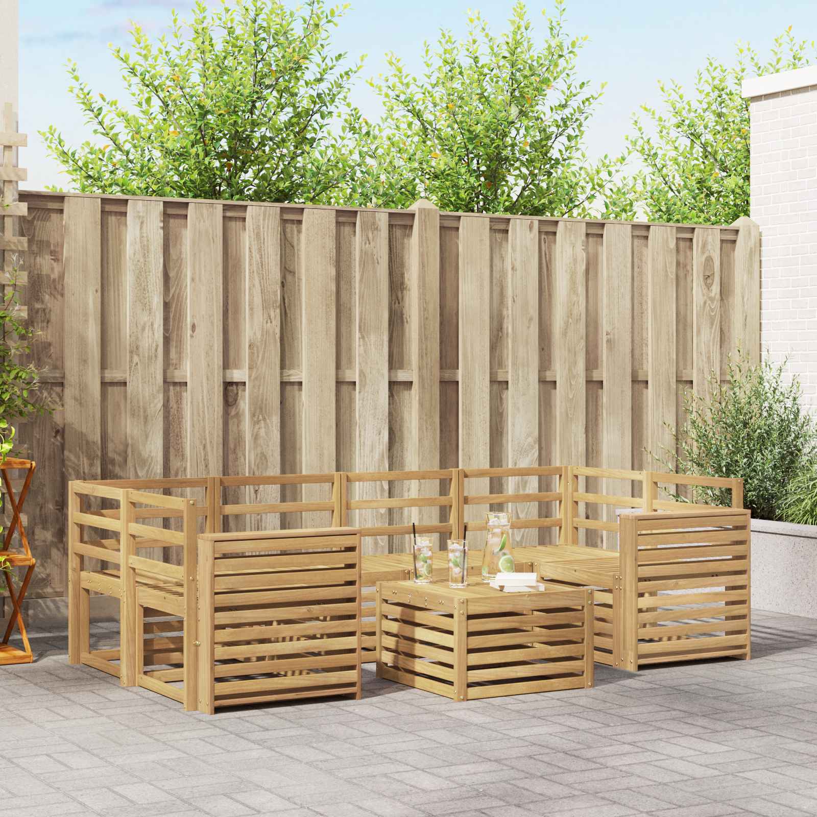 Outdoor-Sofagarnitur 7 stk. Weiß Massivholz Akazie
