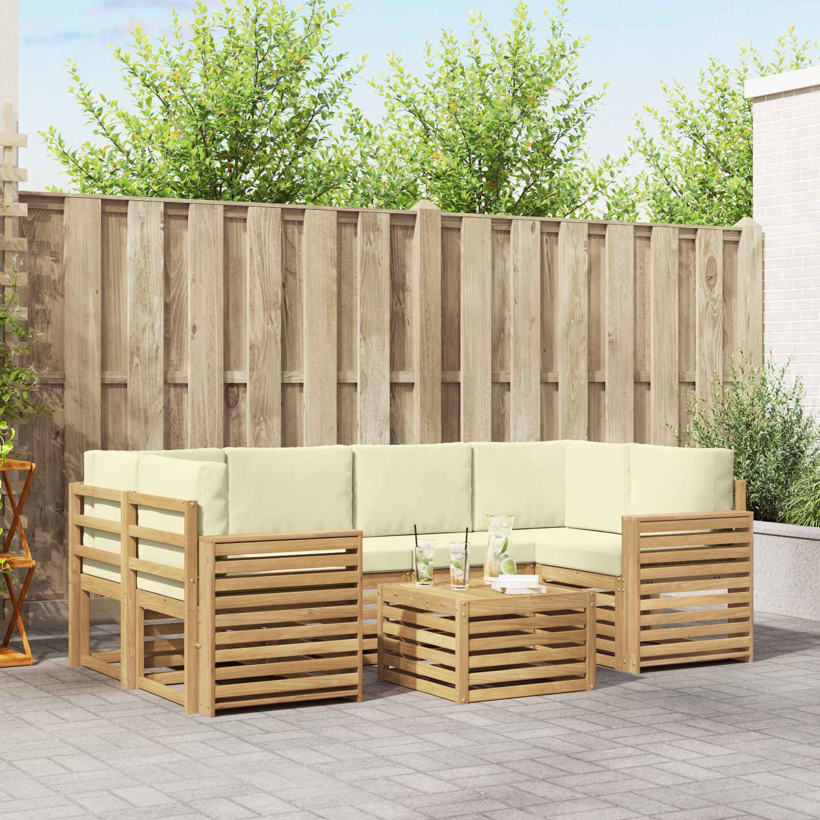 Outdoor-Sofagarnitur 7 stk. Weiß und Creme Polyester
