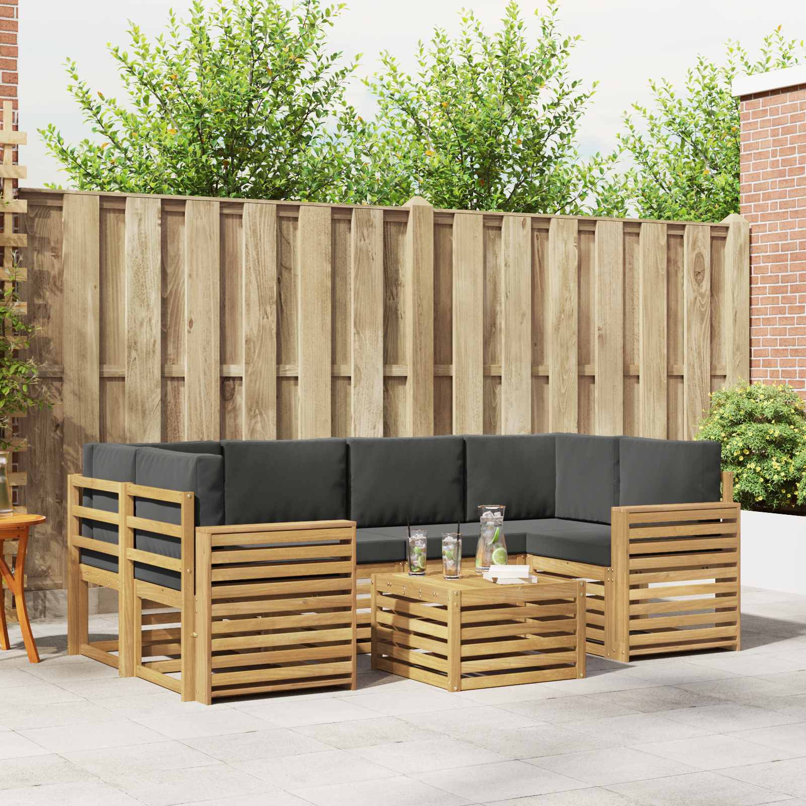 Outdoor-Sofagarnitur 7 stk. Weiß und Anthrazit Polyester