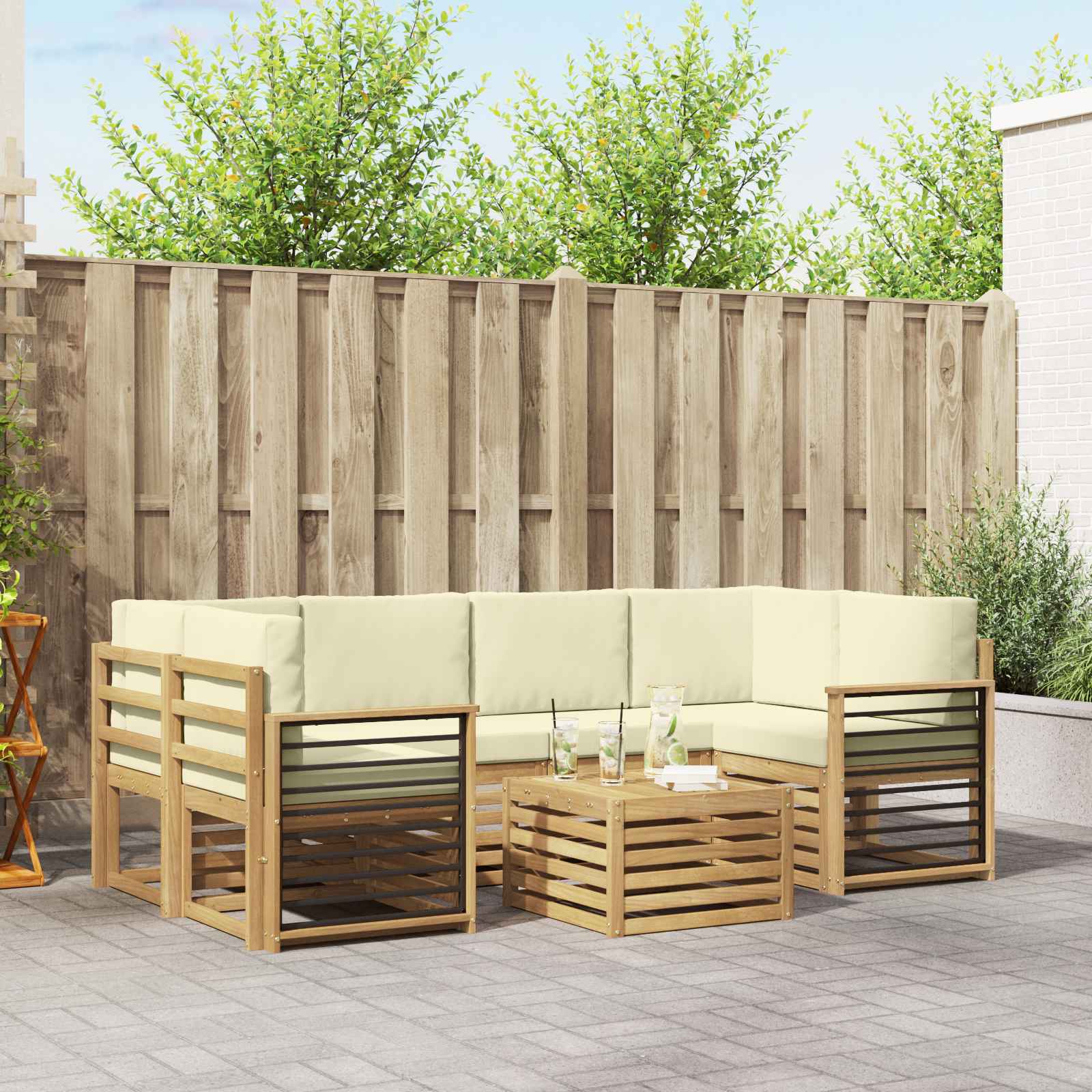 Outdoor-Sofagarnitur 7 stk. Weiß und Creme Polyester
