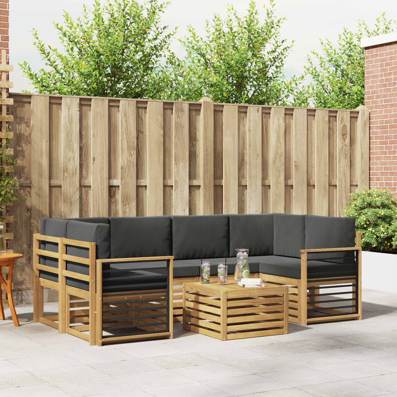 Outdoor-Sofagarnitur 7 stk. Weiß und Anthrazit Polyester