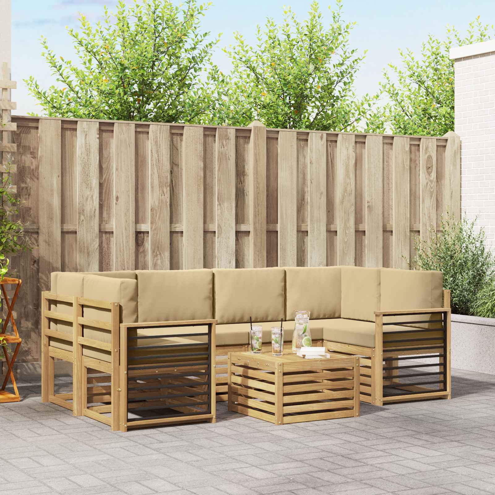 Outdoor-Sofagarnitur 7 stk. Weiß und Beige Polyester