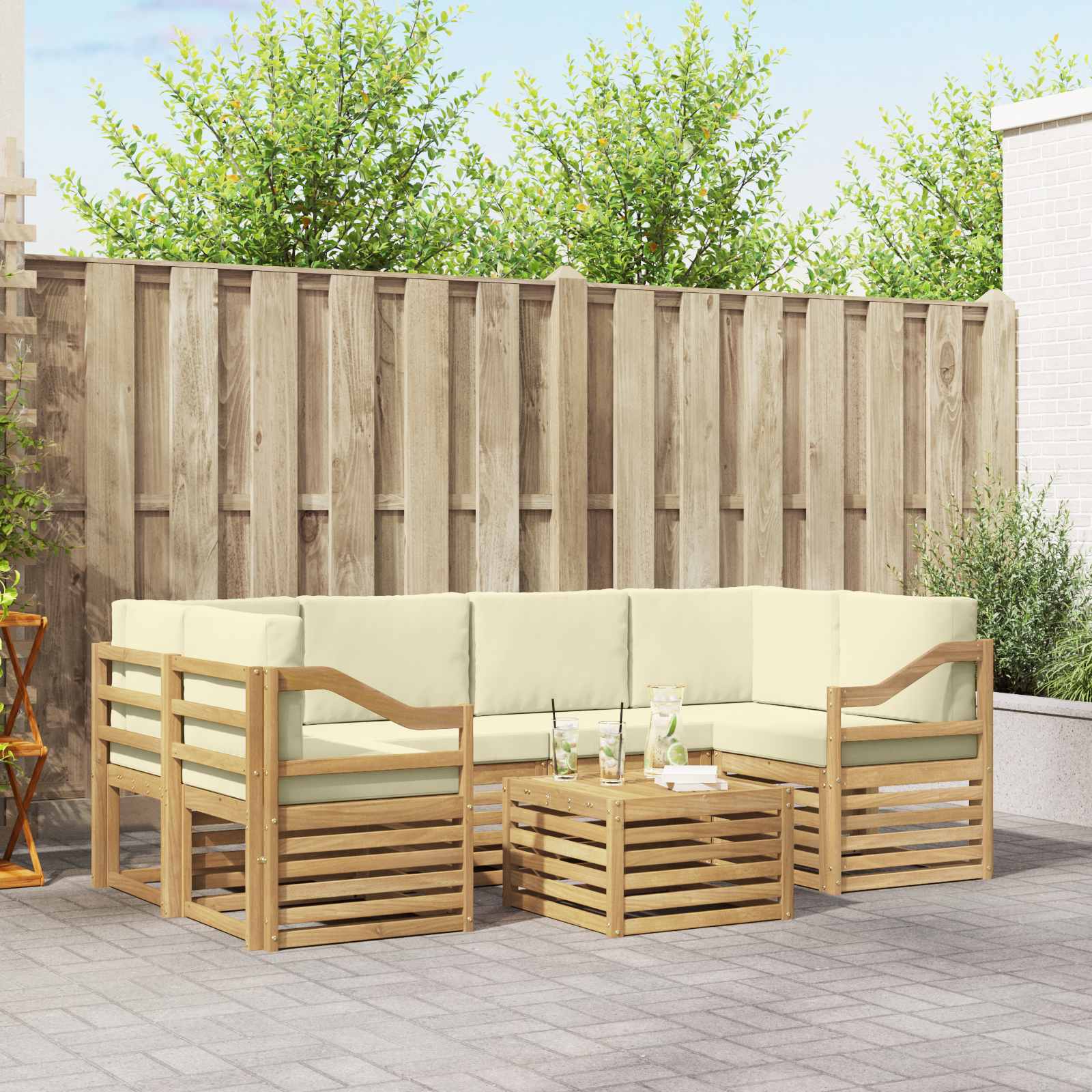 Outdoor-Sofagarnitur 7 stk. Weiß und Creme Polyester