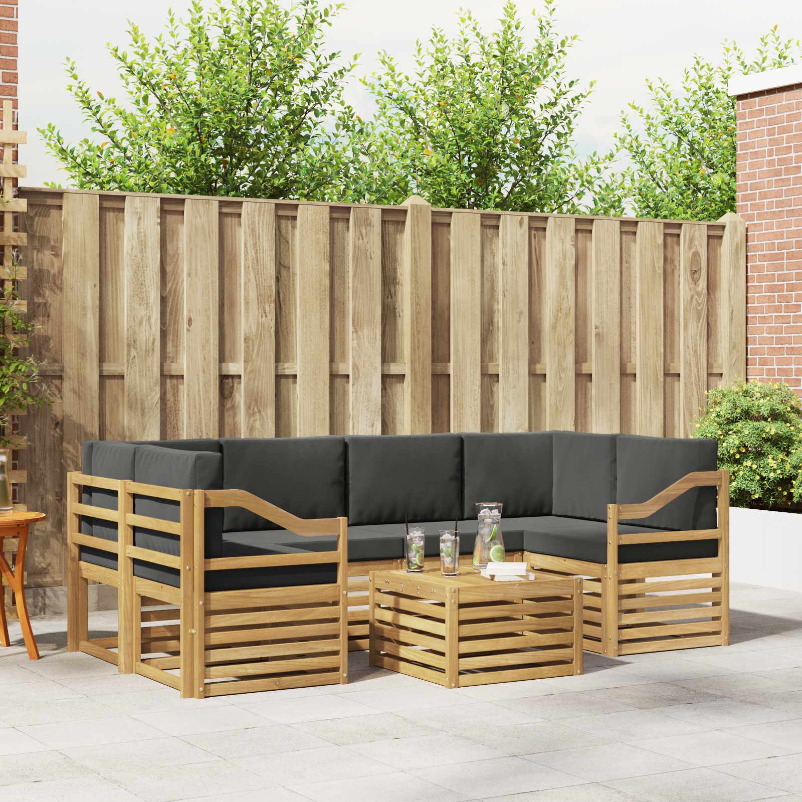 Outdoor-Sofagarnitur 7 stk. Weiß und Anthrazit Polyester