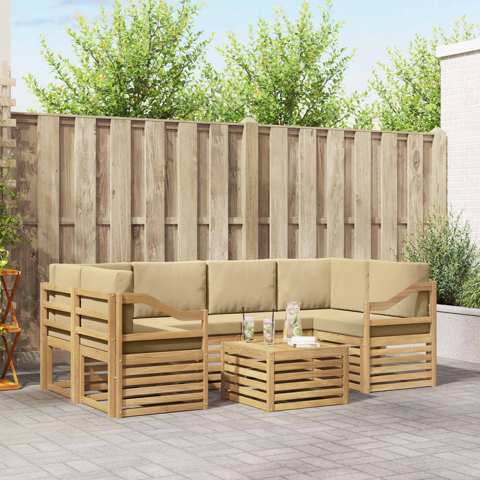 Outdoor-Sofagarnitur 7 stk. Weiß und Beige Polyester