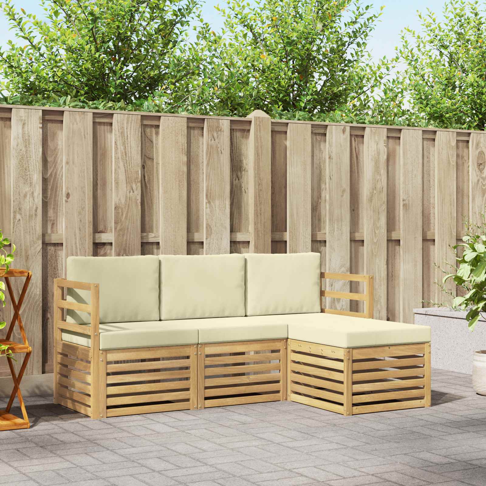 Outdoor-Sofagarnitur 4 stk. Weiß und Creme Polyester