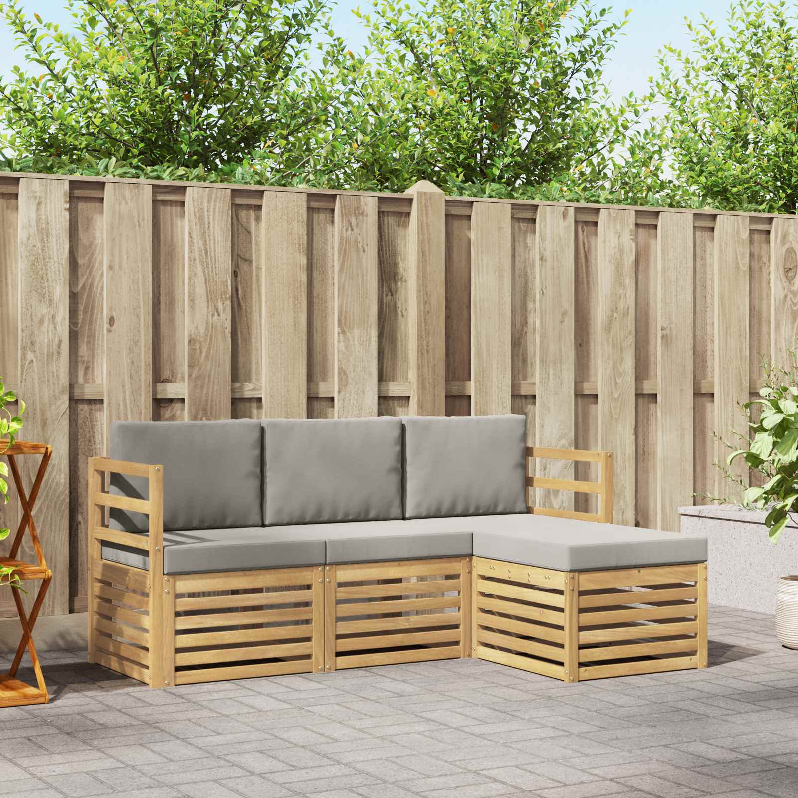 Outdoor-Sofagarnitur 4 stk. Weiß und Hellgrau Polyester
