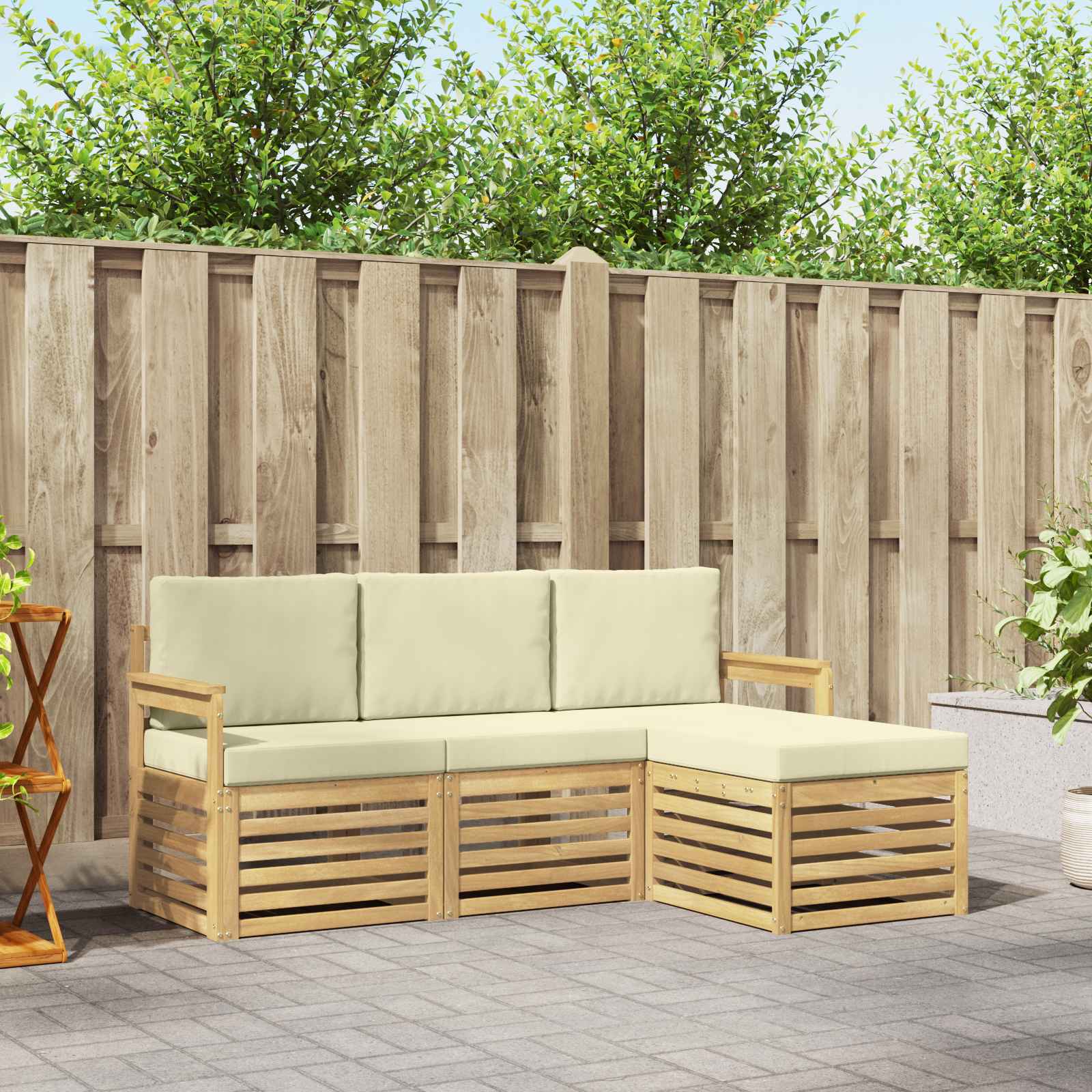 Outdoor-Sofagarnitur 4 stk. Weiß und Creme Polyester