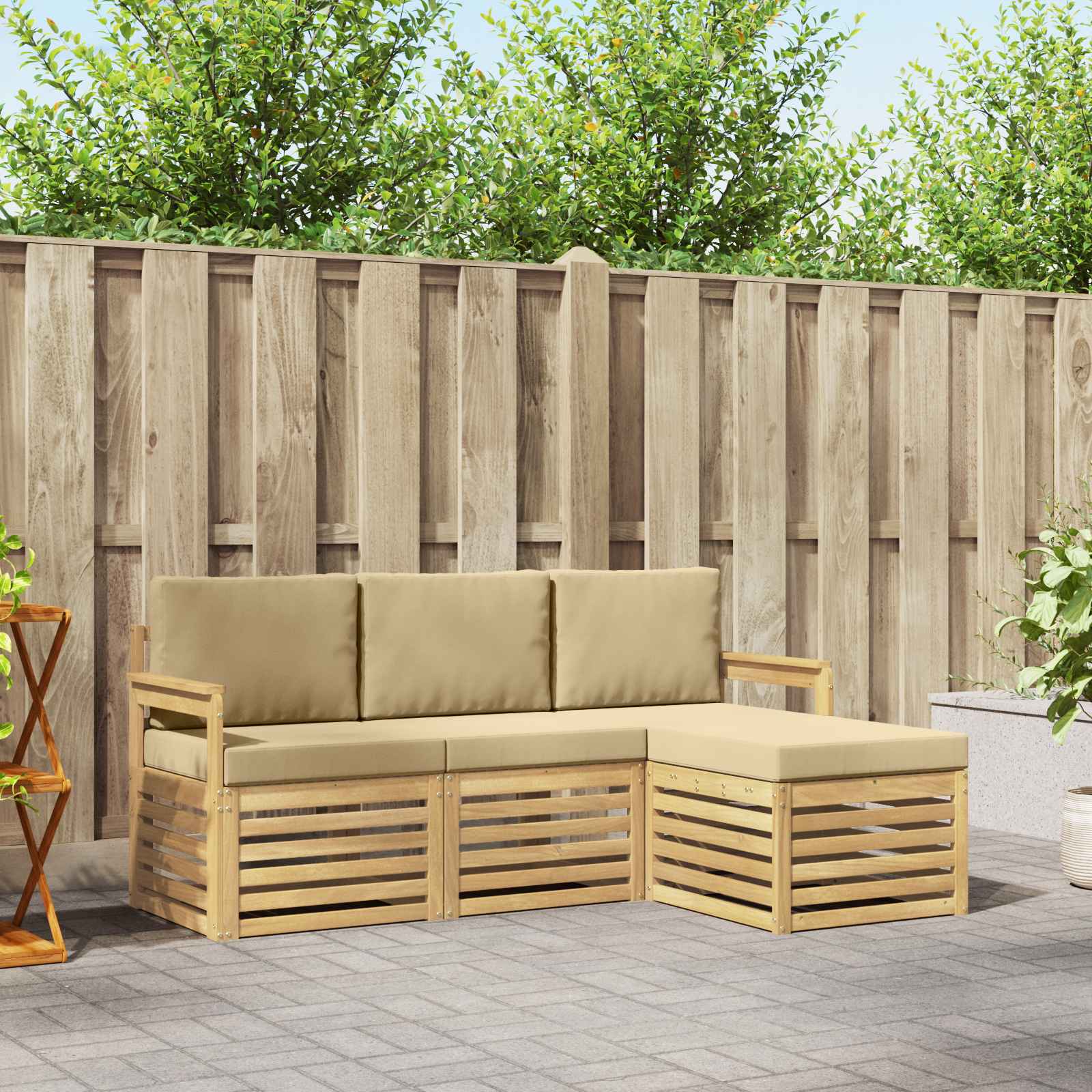 Outdoor-Sofagarnitur 4 stk. Weiß und Beige Polyester