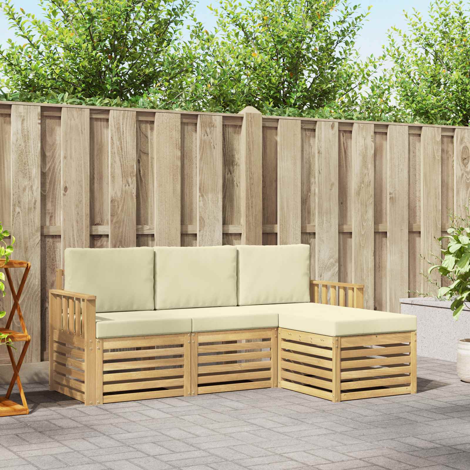Outdoor-Sofagarnitur 4 stk. Weiß und Creme Polyester
