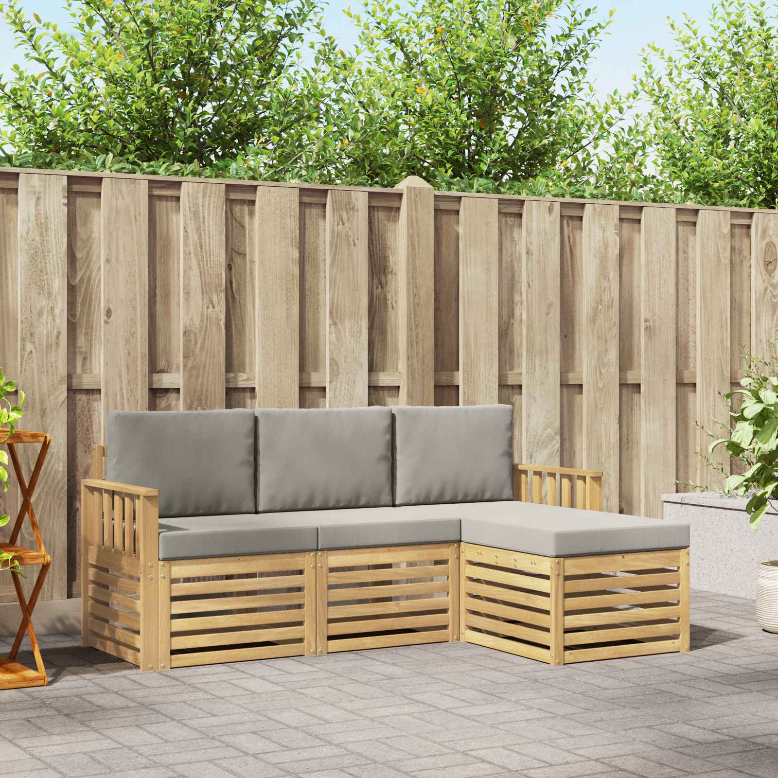 Outdoor-Sofagarnitur 4 stk. Weiß und Hellgrau Polyester