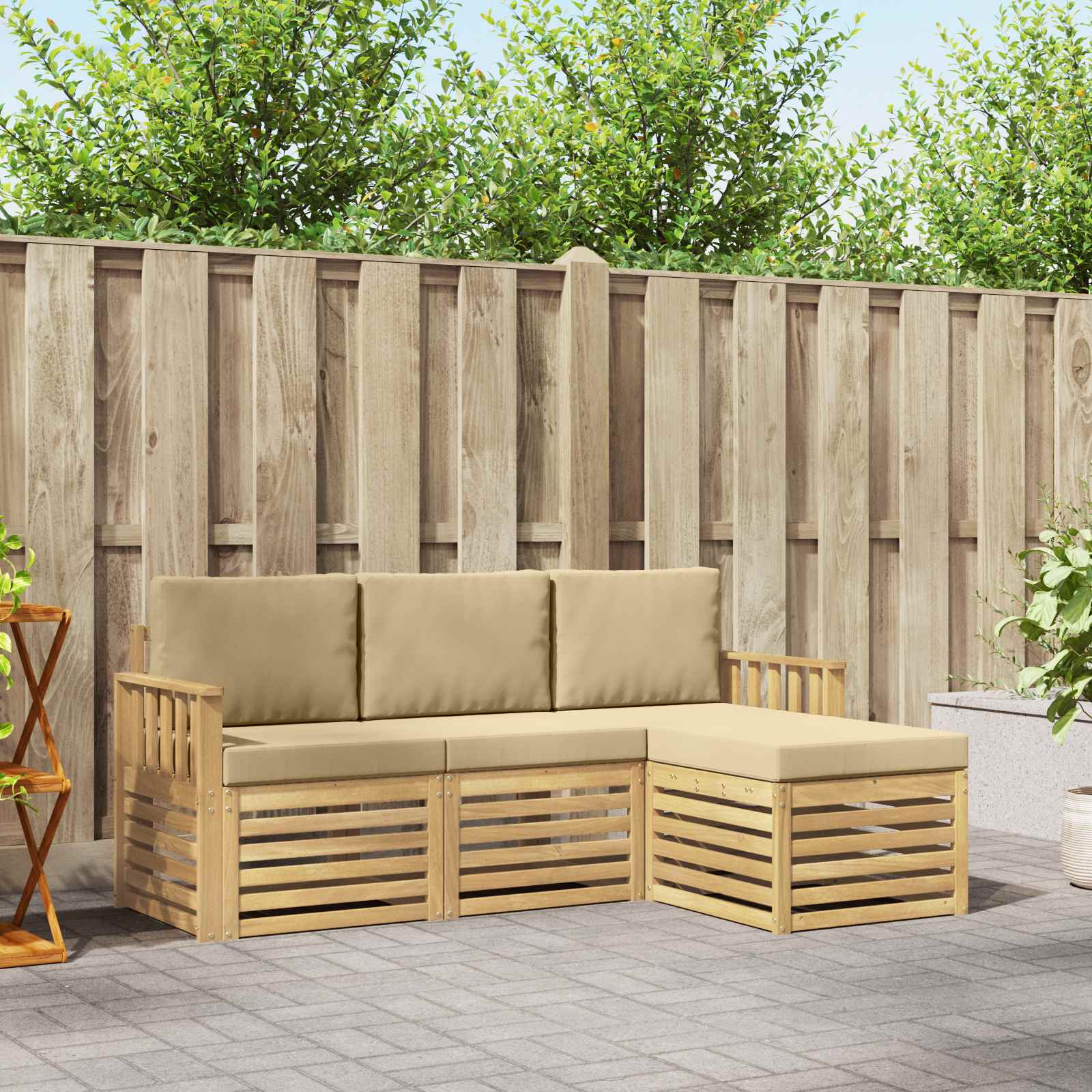Outdoor-Sofagarnitur 4 stk. Weiß und Beige Polyester