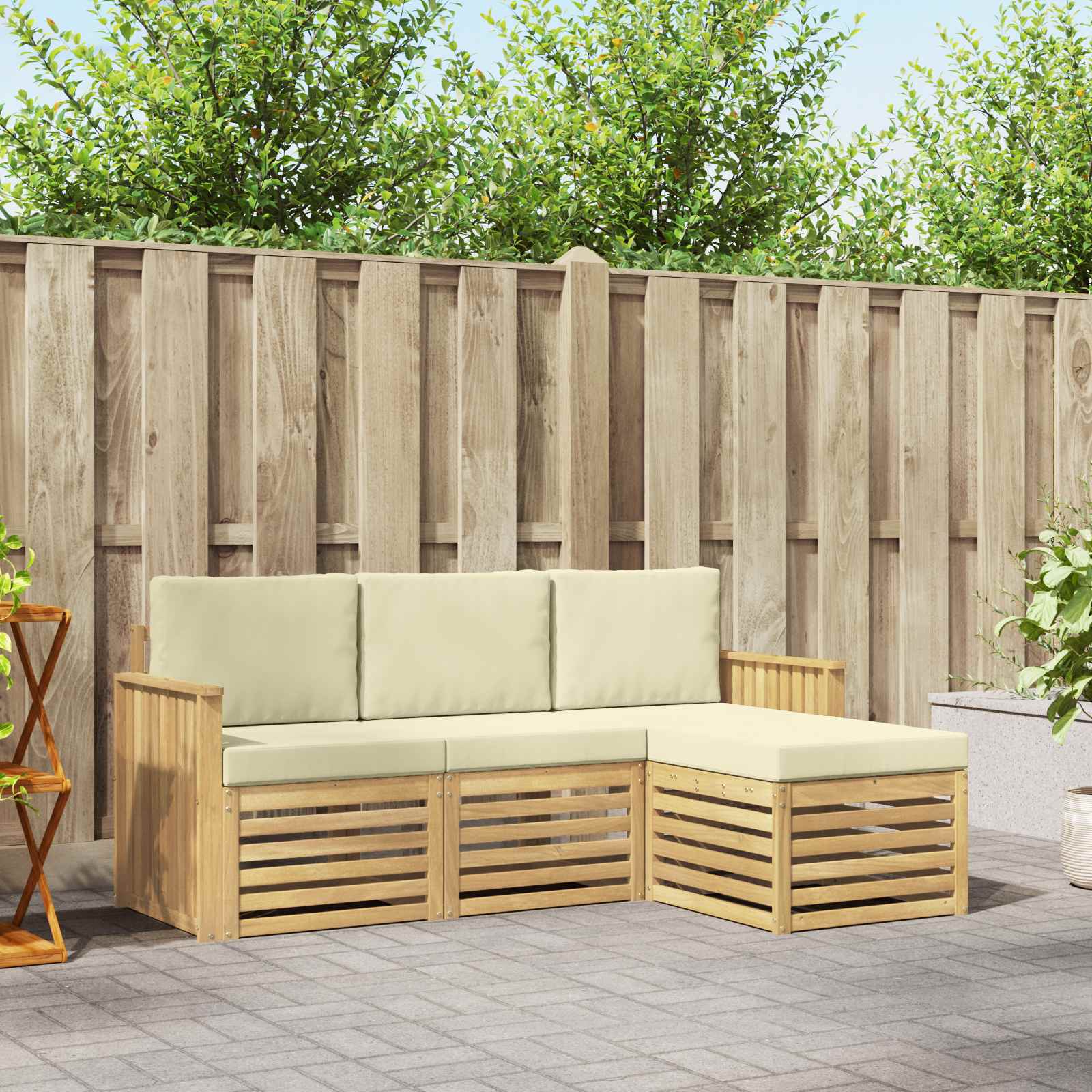 Outdoor-Sofagarnitur 4 stk. Weiß und Creme Polyester