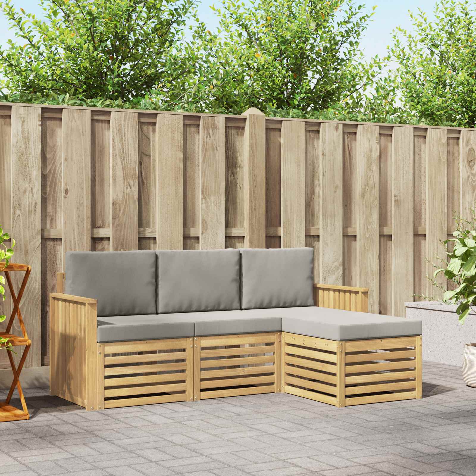 Outdoor-Sofagarnitur 4 stk. Weiß und Hellgrau Polyester