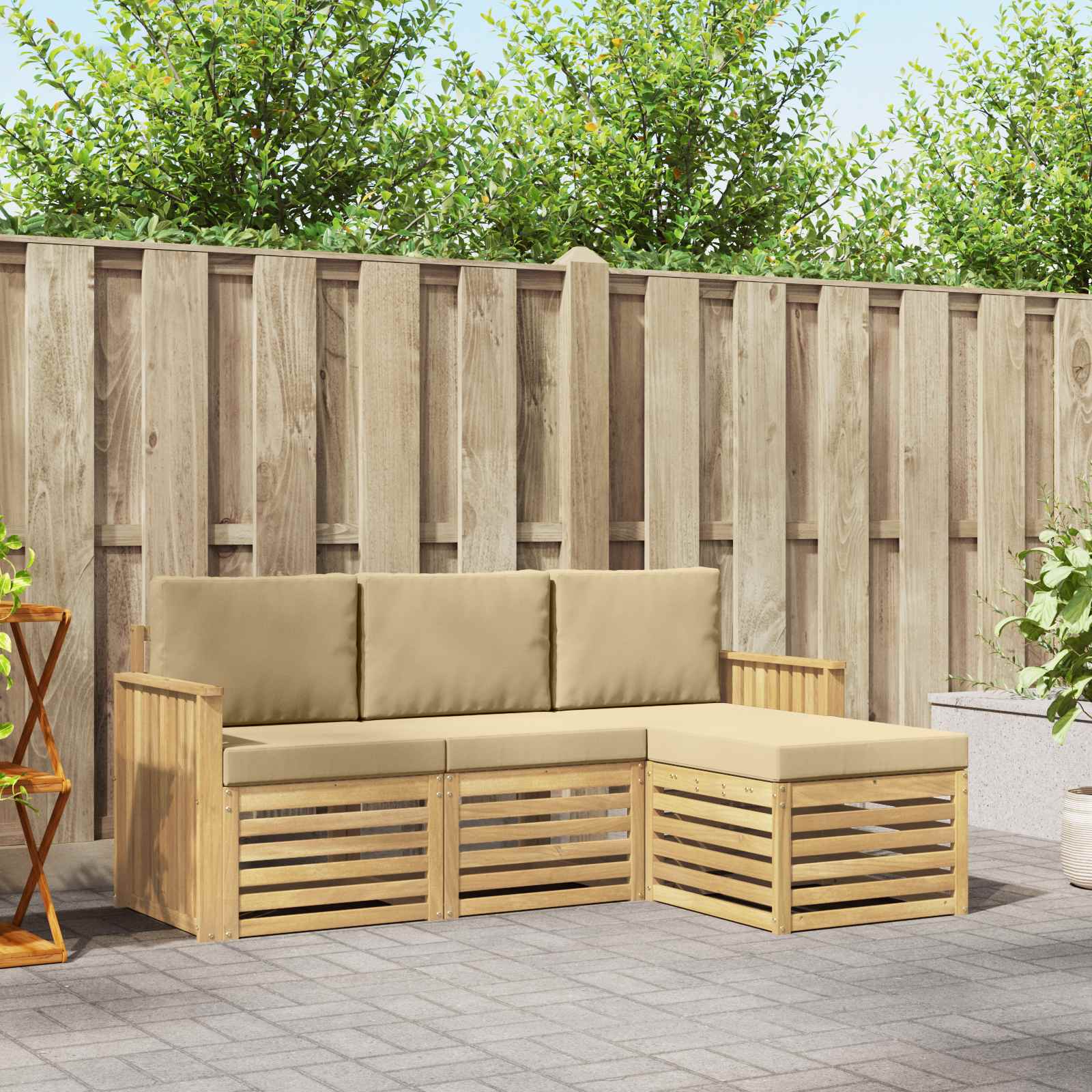 Outdoor-Sofagarnitur 4 stk. Weiß und Beige Polyester