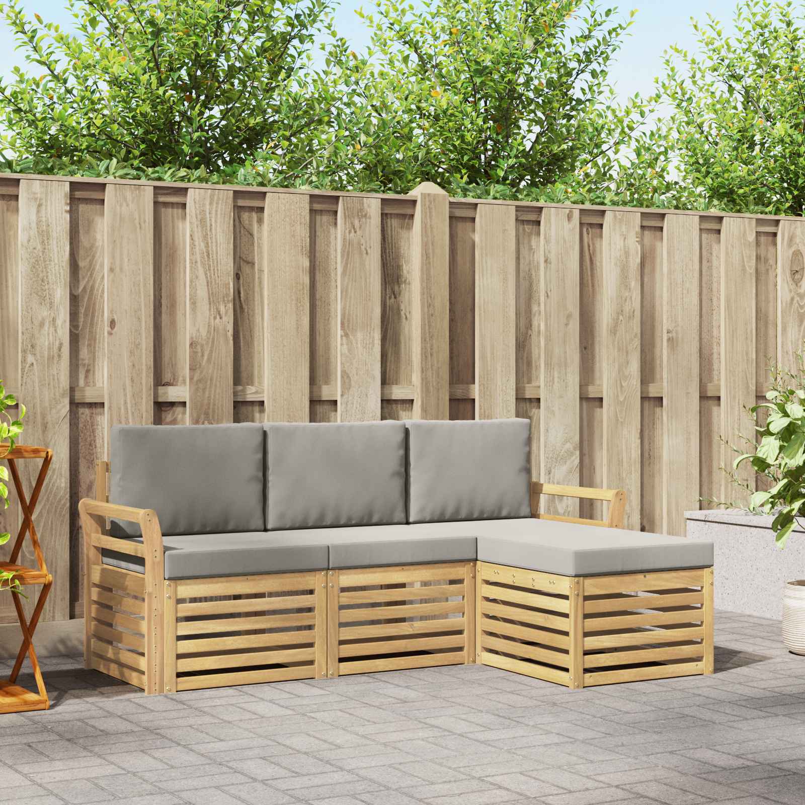 Outdoor-Sofagarnitur 4 stk. Weiß und Hellgrau Polyester