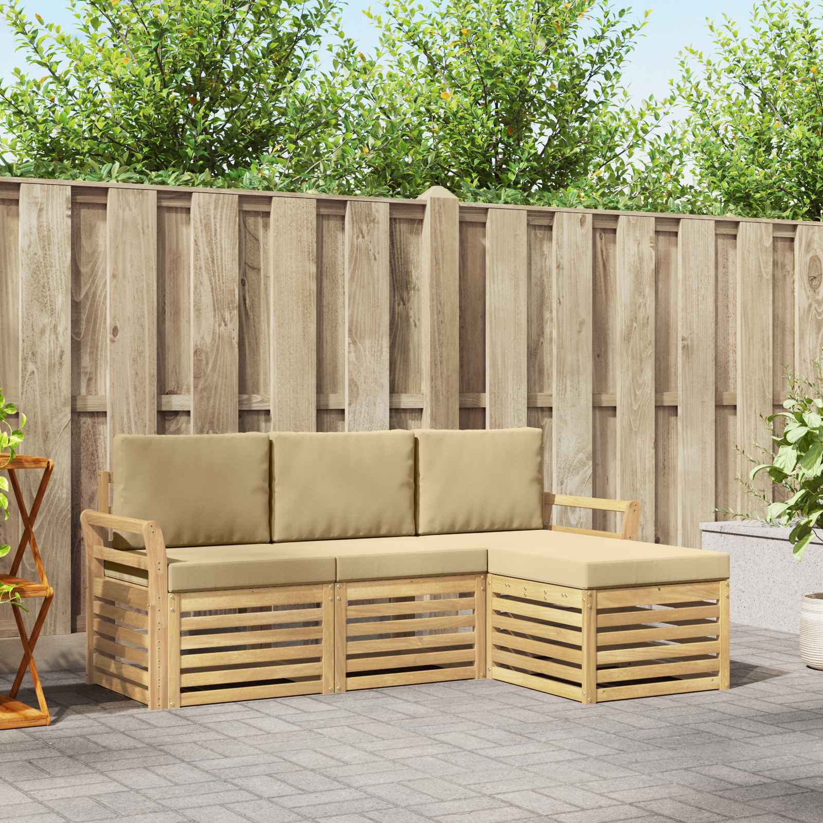 Outdoor-Sofagarnitur 4 stk. Weiß und Beige Polyester