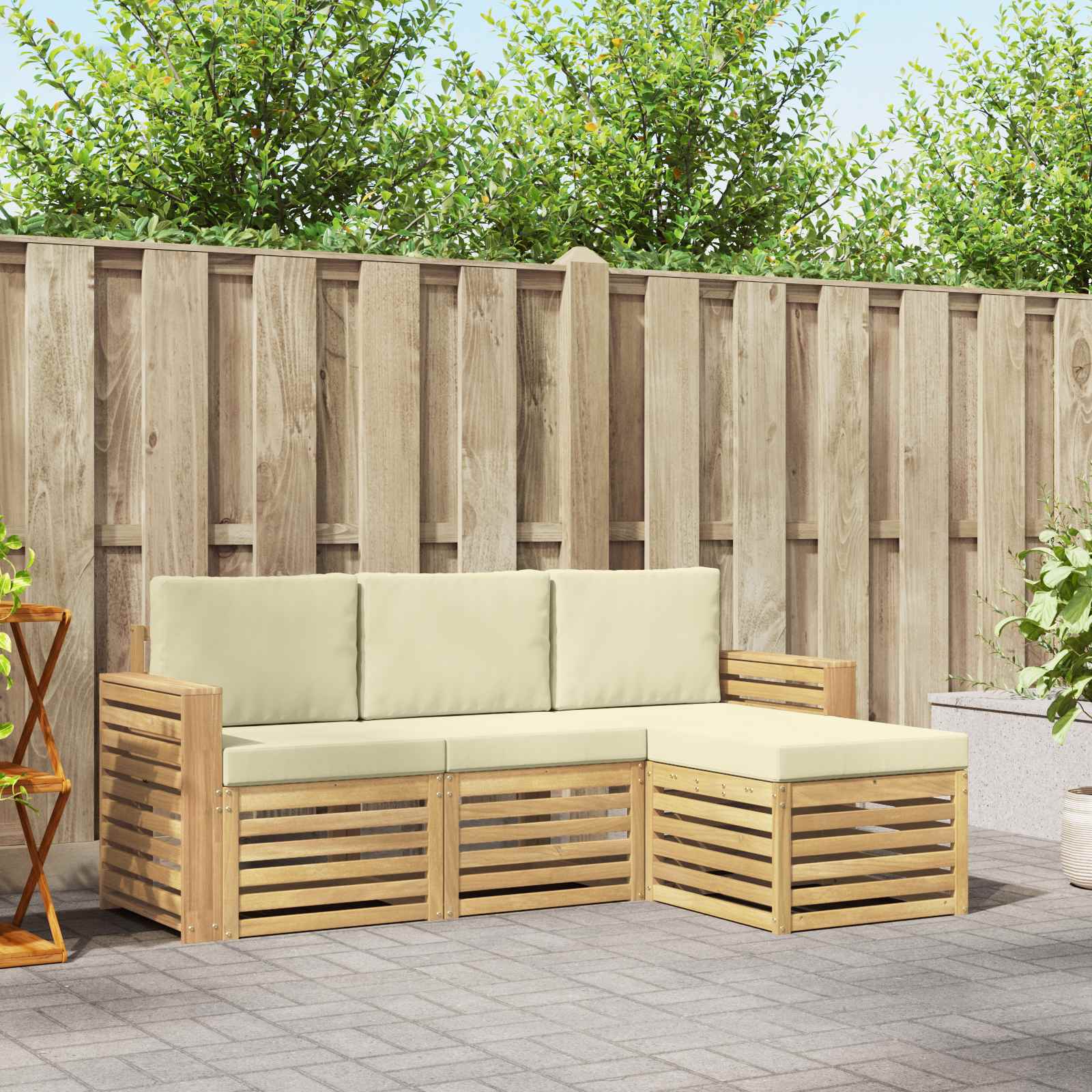 Outdoor-Sofagarnitur 4 stk. Weiß und Creme Polyester