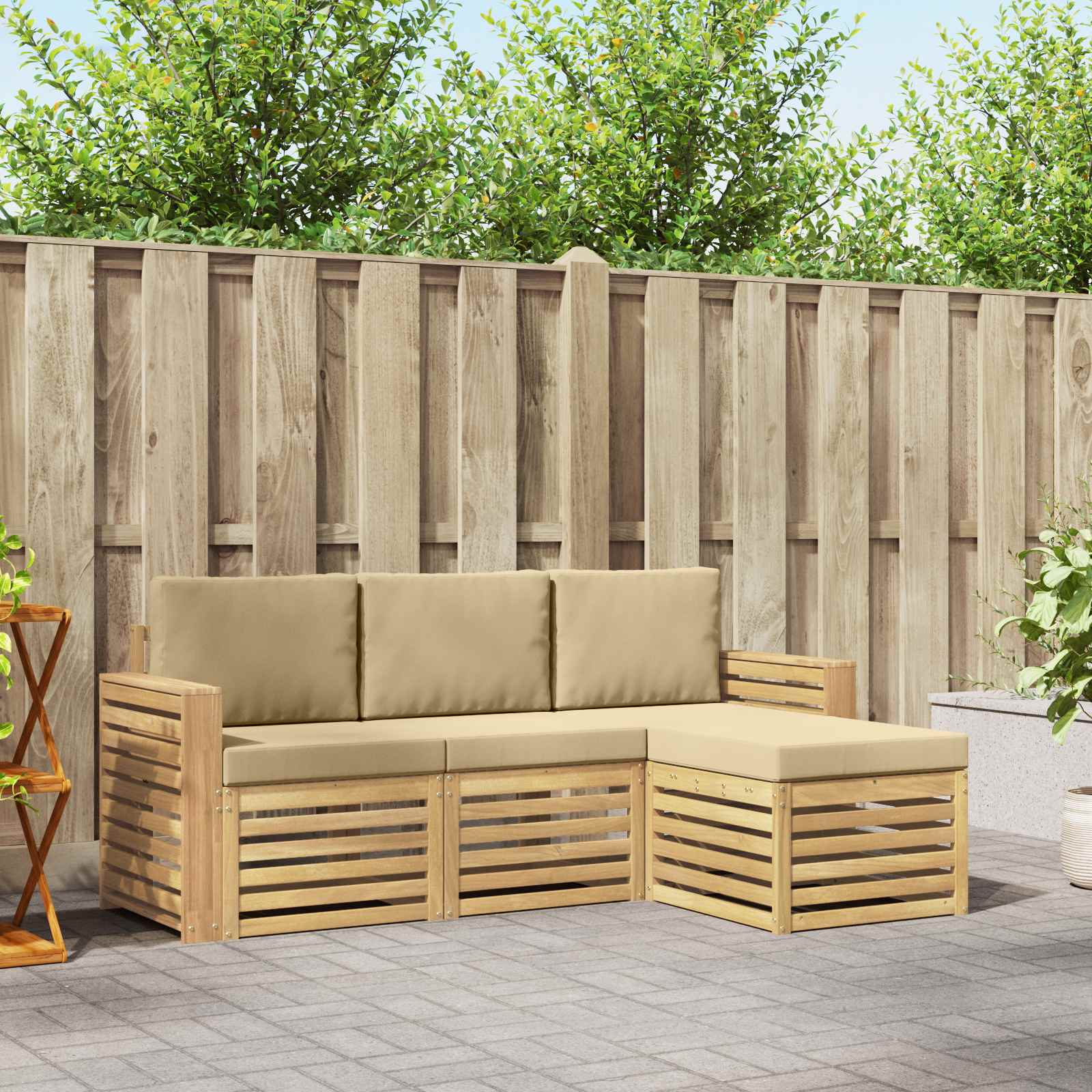 Outdoor-Sofagarnitur 4 stk. Weiß und Beige Polyester