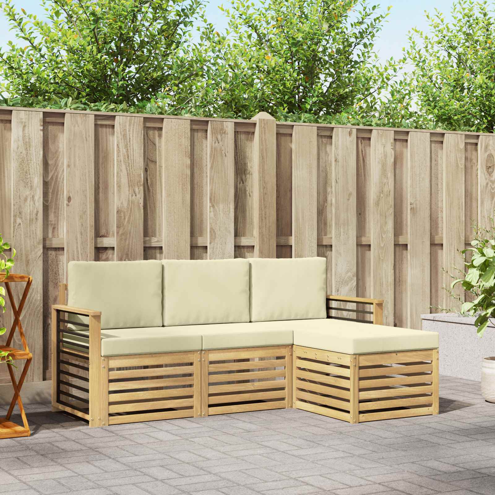 Outdoor-Sofagarnitur 4 stk. Weiß und Creme Polyester