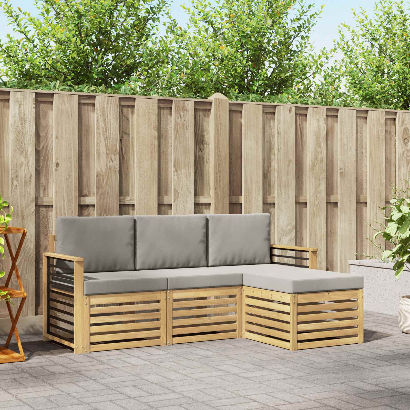 Outdoor-Sofagarnitur 4 stk. Weiß und Hellgrau Polyester