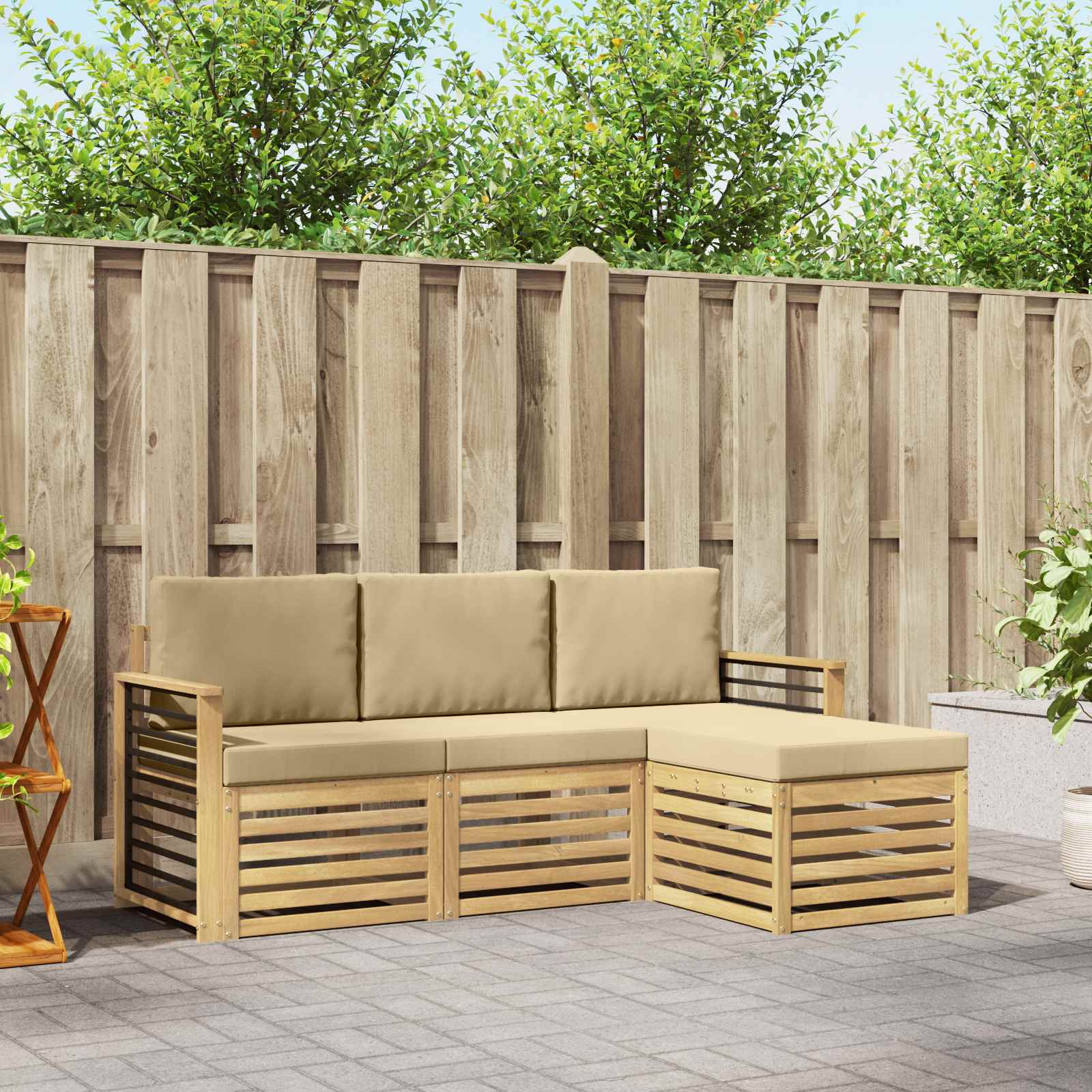 Outdoor-Sofagarnitur 4 stk. Weiß und Beige Polyester