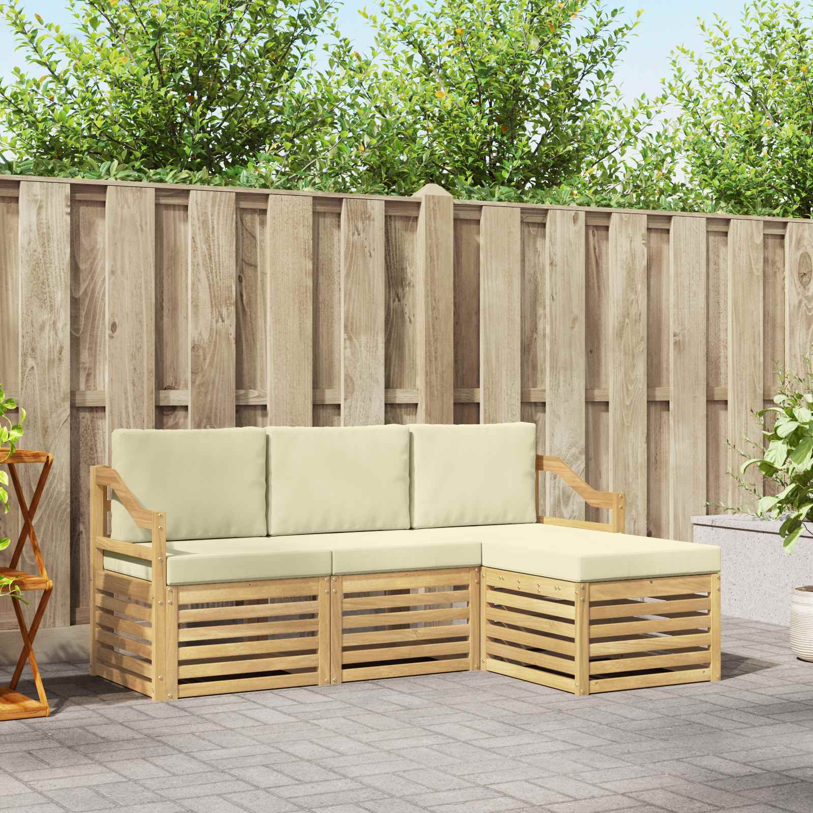 Outdoor-Sofagarnitur 4 stk. Weiß und Creme Polyester