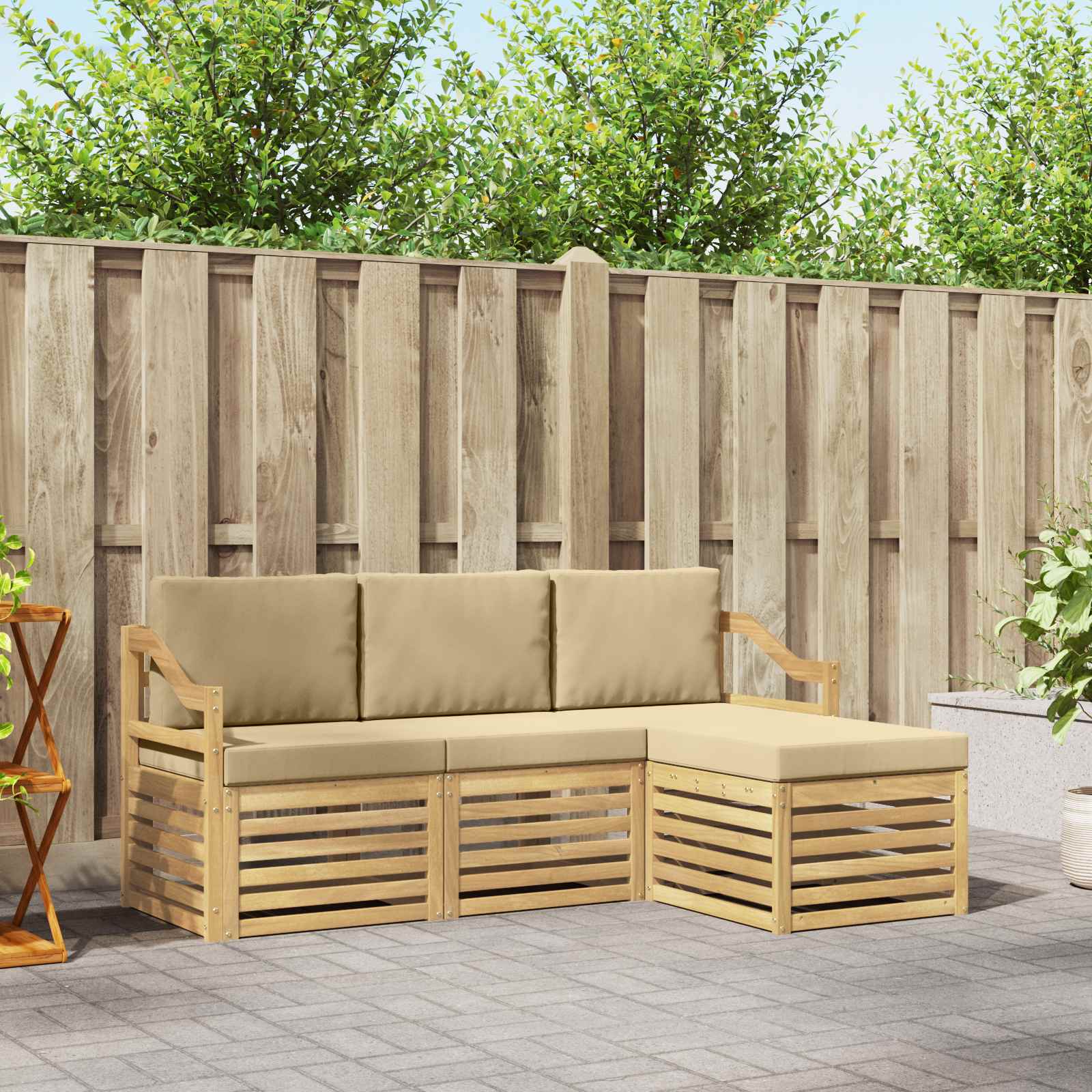 Outdoor-Sofagarnitur 4 stk. Weiß und Beige Polyester