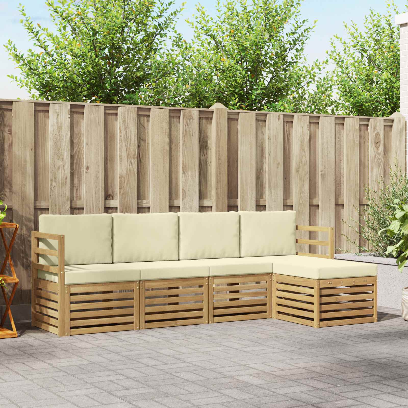Outdoor-Sofagarnitur 5 stk. Weiß und Creme Polyester