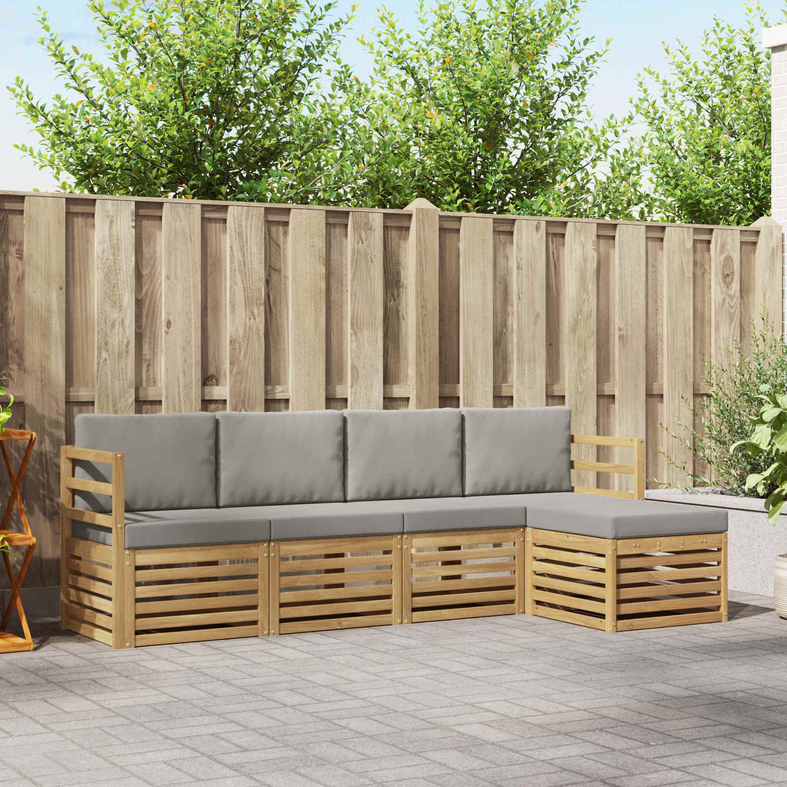 Outdoor-Sofagarnitur 5 stk. Weiß und Hellgrau Polyester