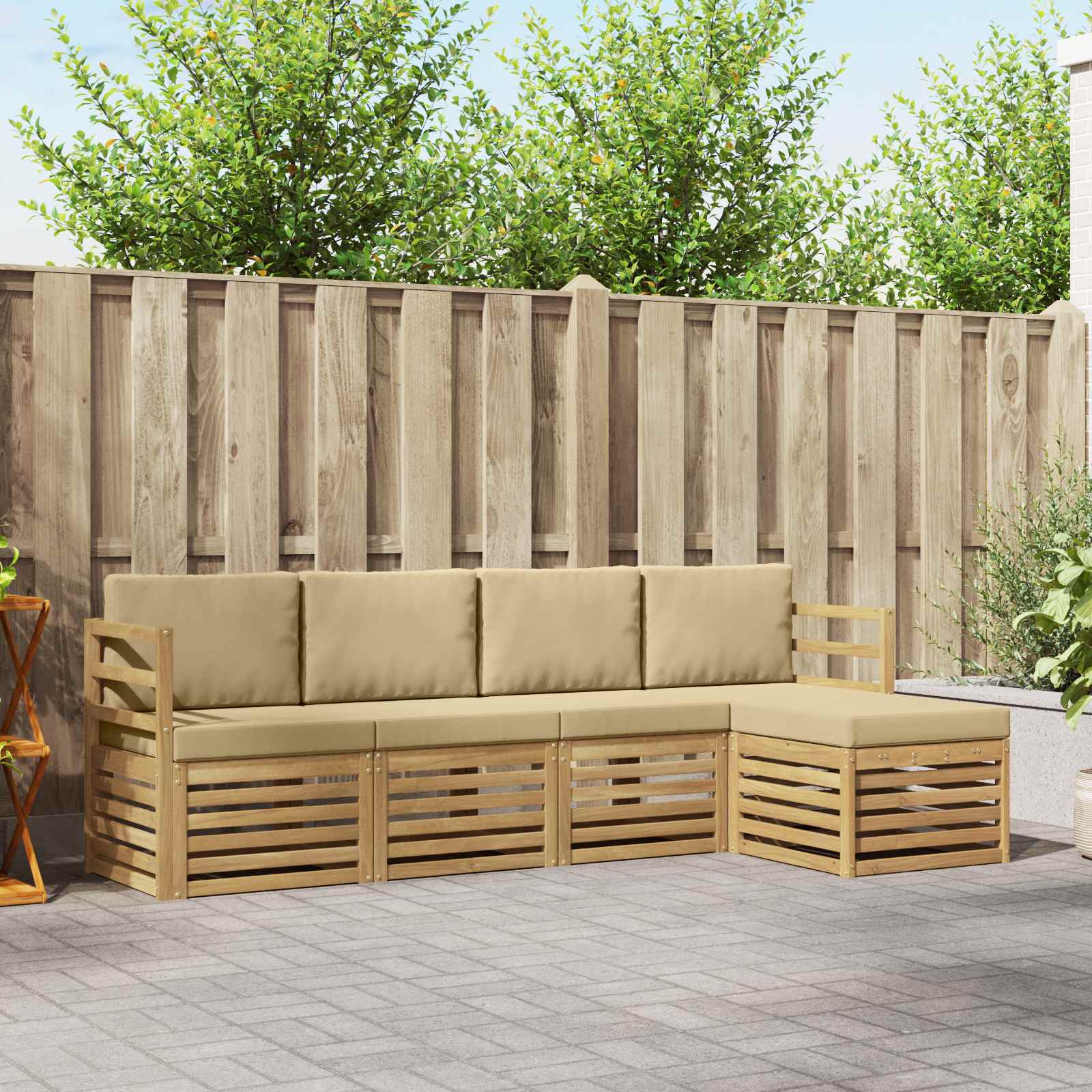 Outdoor-Sofagarnitur 5 stk. Weiß und Beige Polyester