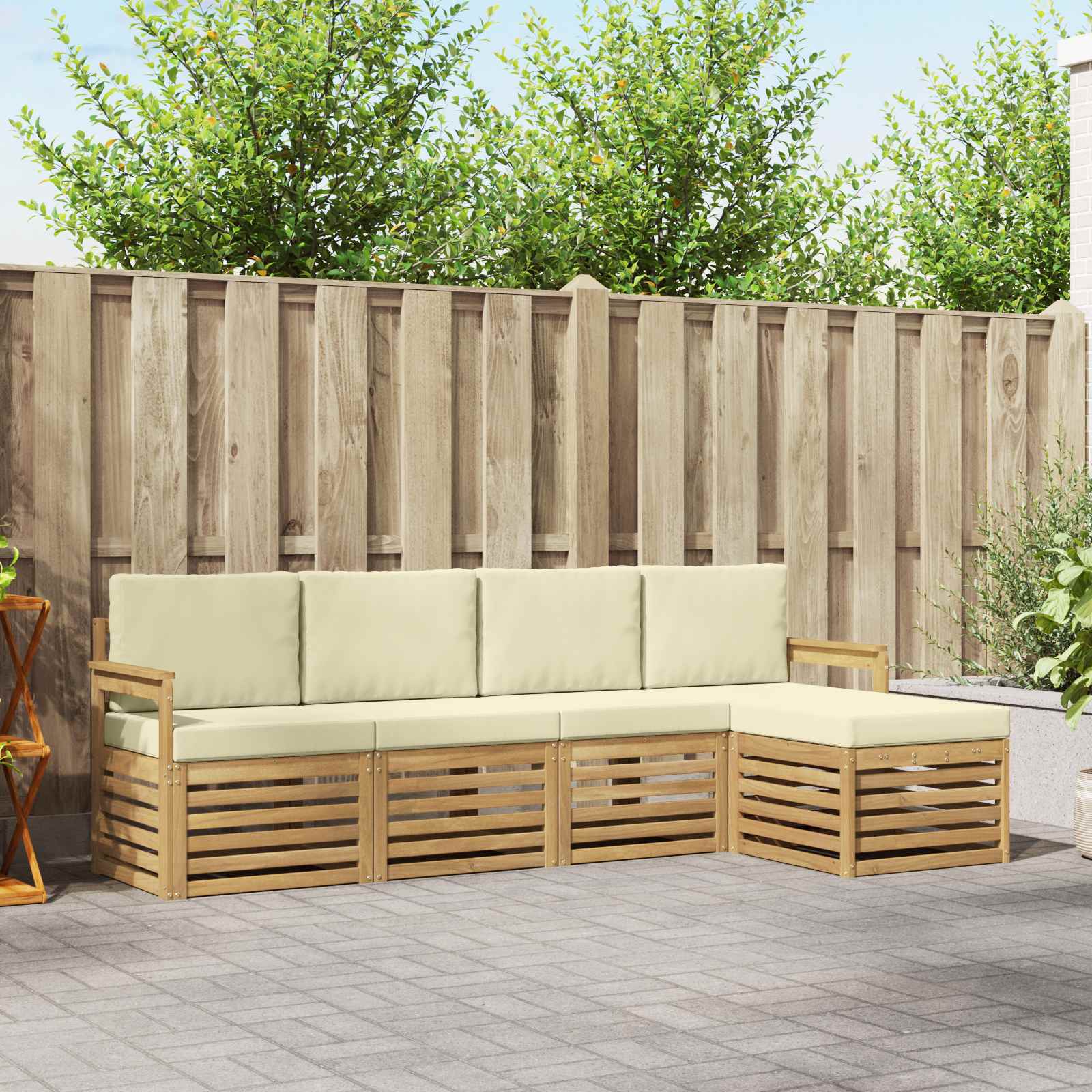 Outdoor-Sofagarnitur 5 stk. Weiß und Creme Polyester