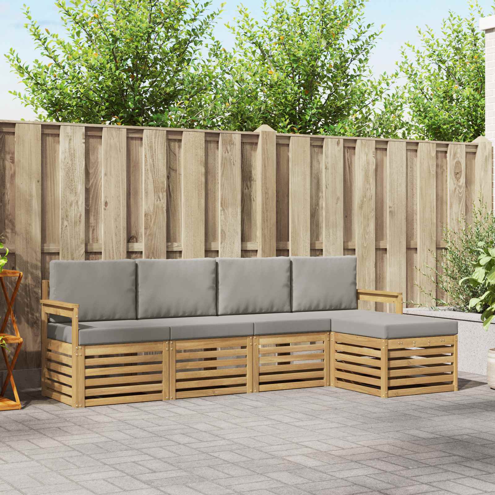 Outdoor-Sofagarnitur 5 stk. Weiß und Hellgrau Polyester