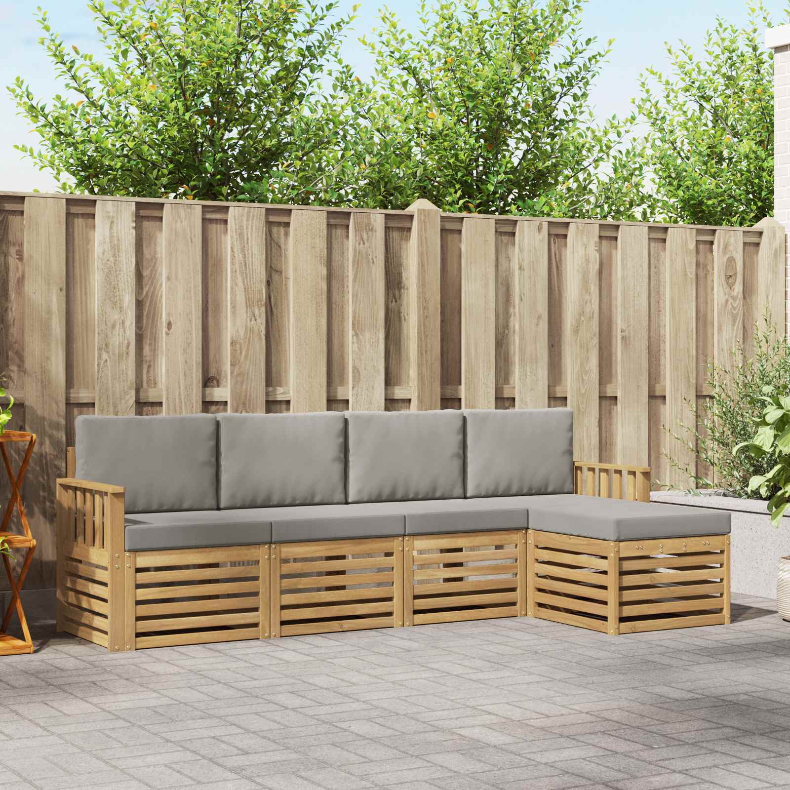 Outdoor-Sofagarnitur 5 stk. Weiß und Hellgrau Polyester