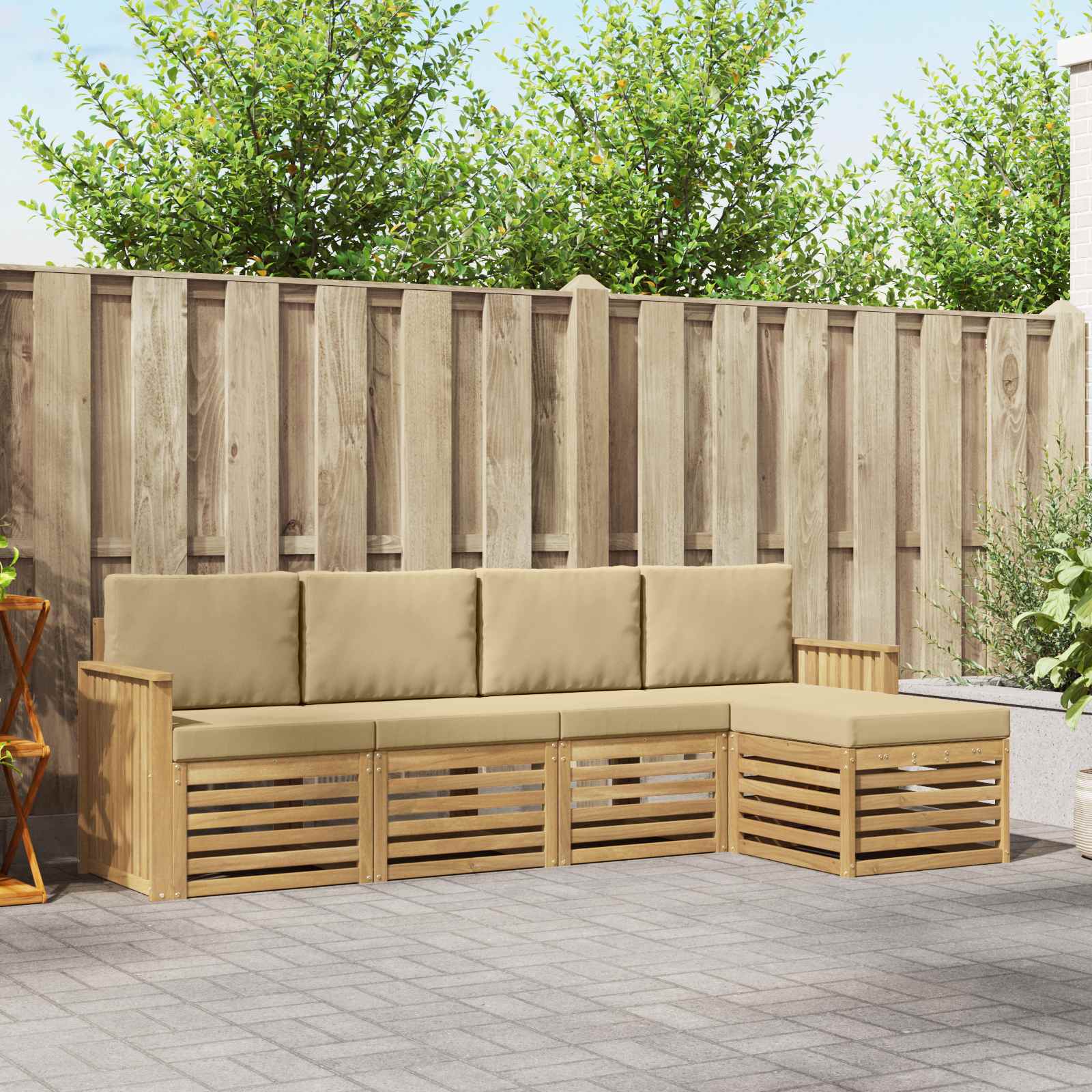 Outdoor-Sofagarnitur 5 stk. Weiß und Beige Polyester