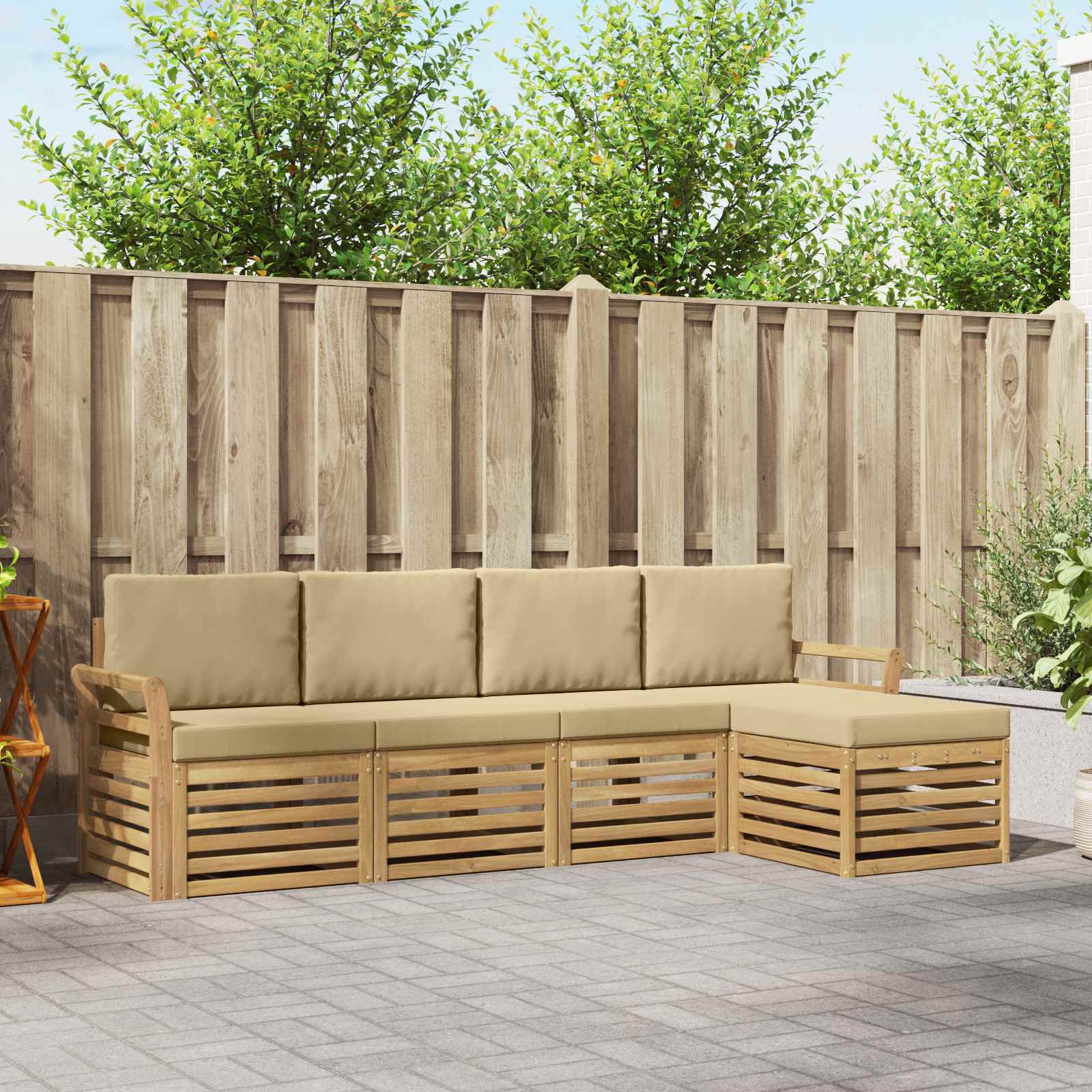 Outdoor-Sofagarnitur 5 stk. Weiß und Beige Polyester