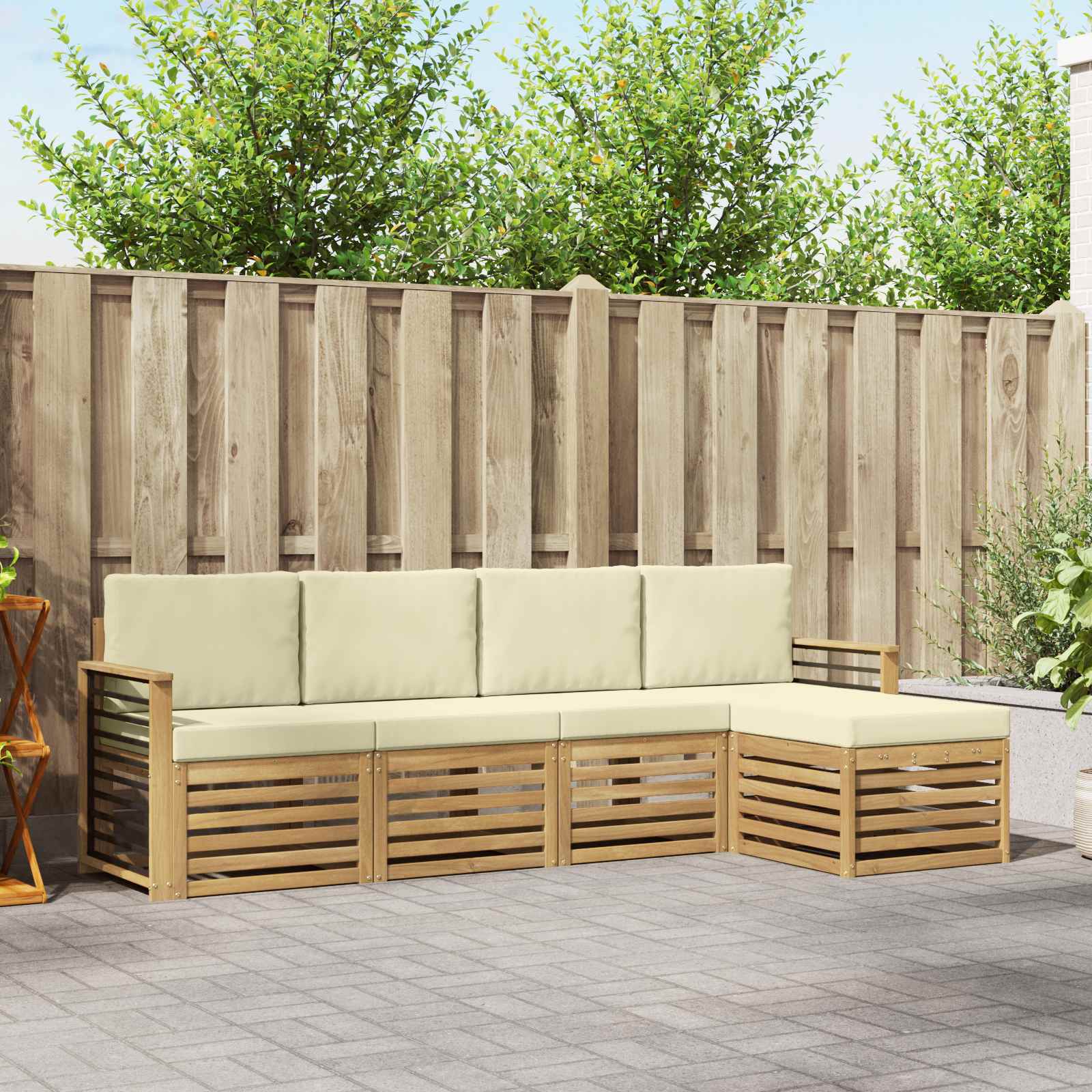 Outdoor-Sofagarnitur 5 stk. Weiß und Creme Polyester