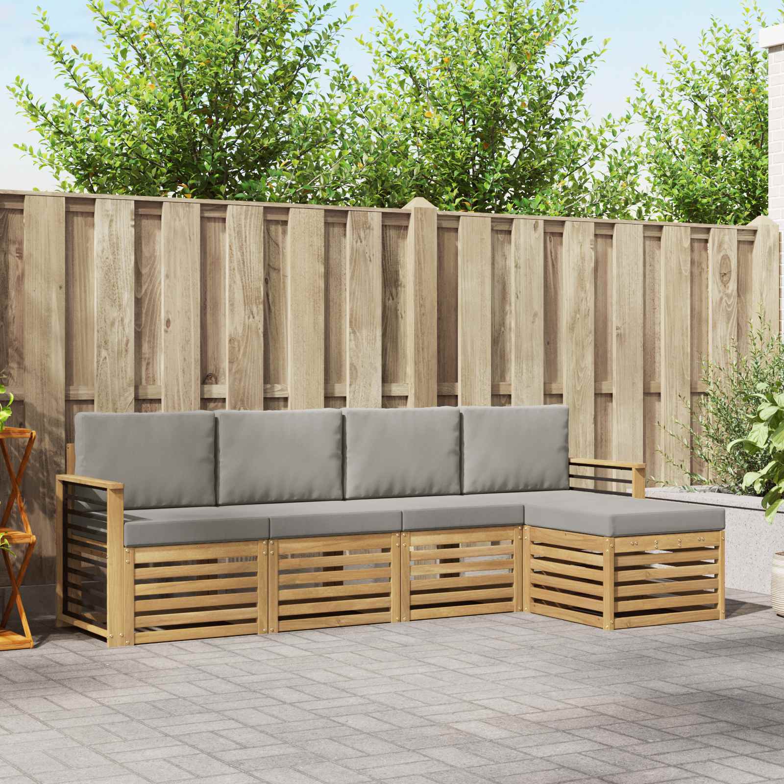 Outdoor-Sofagarnitur 5 stk. Weiß und Hellgrau Polyester