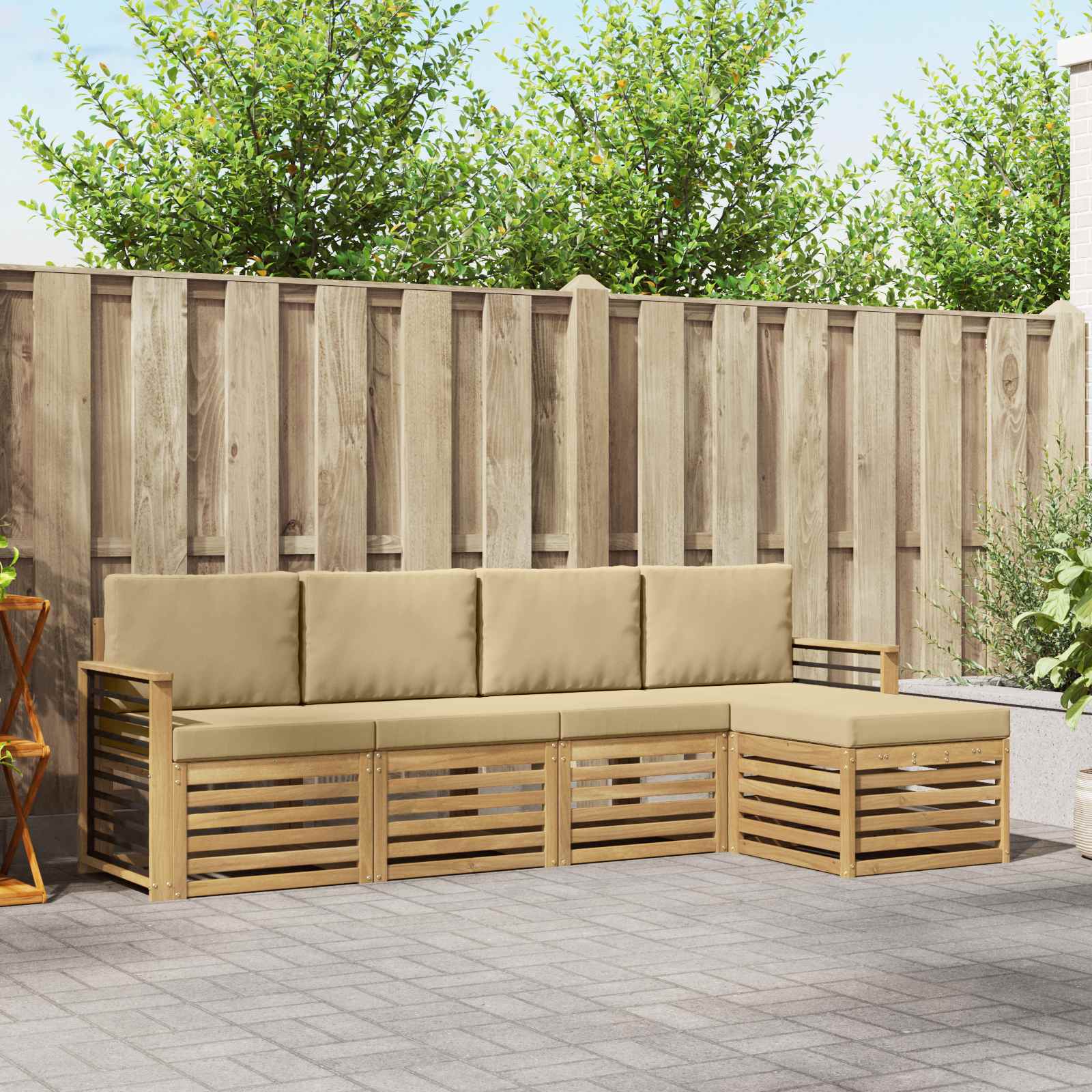 Outdoor-Sofagarnitur 5 stk. Weiß und Beige Polyester