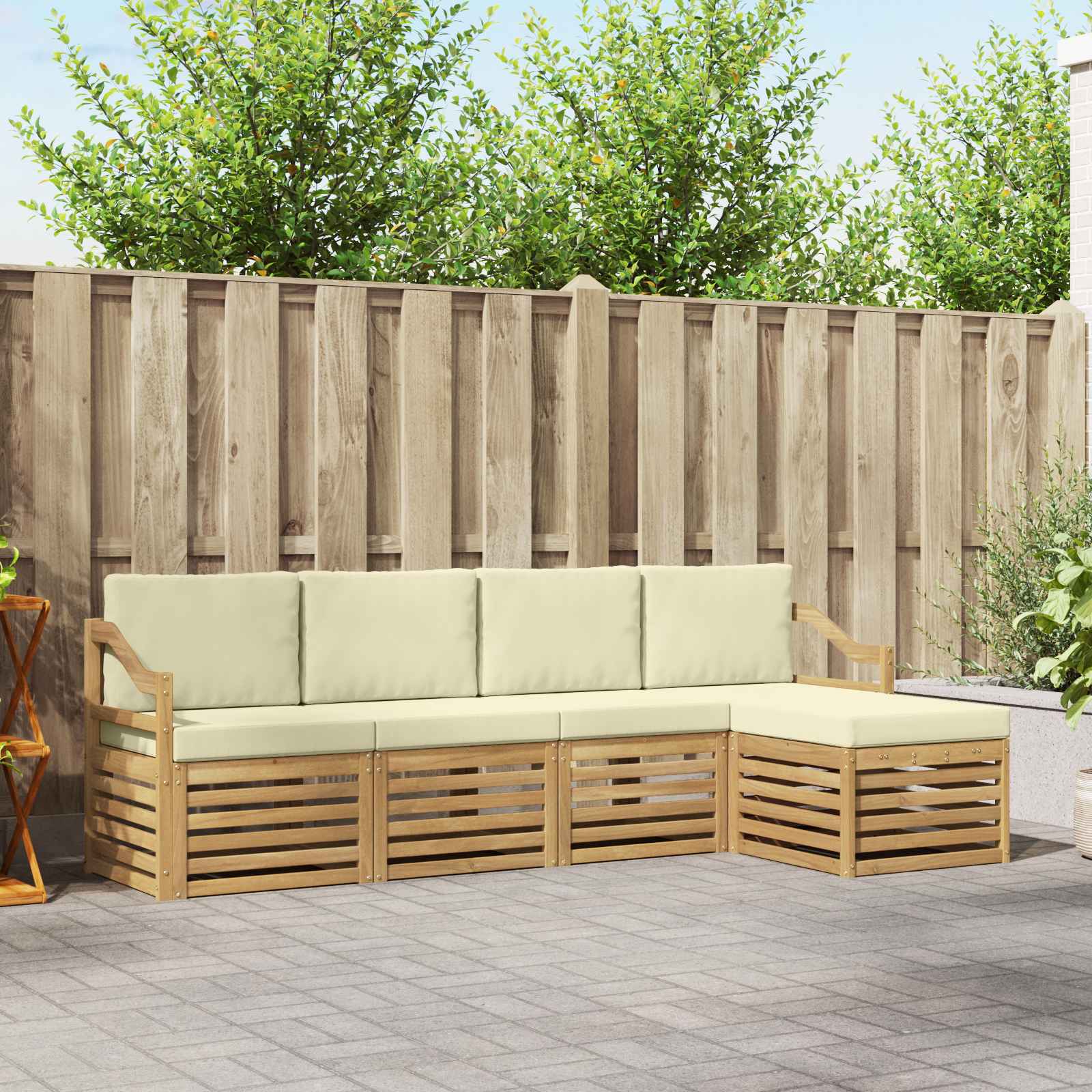 Outdoor-Sofagarnitur 5 stk. Weiß und Creme Polyester