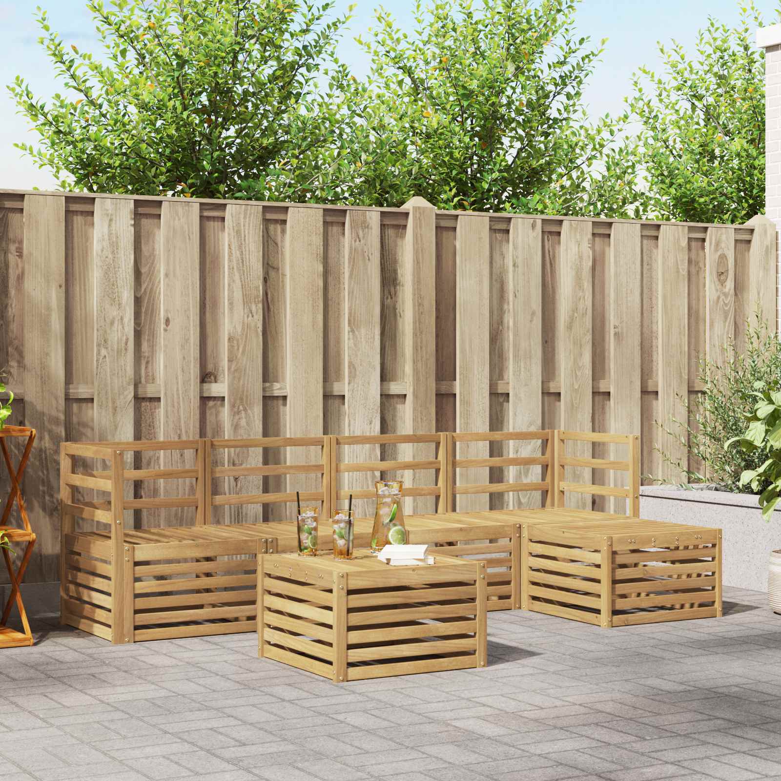 Outdoor-Sofagarnitur 6 stk. Weiß Massivholz Akazie