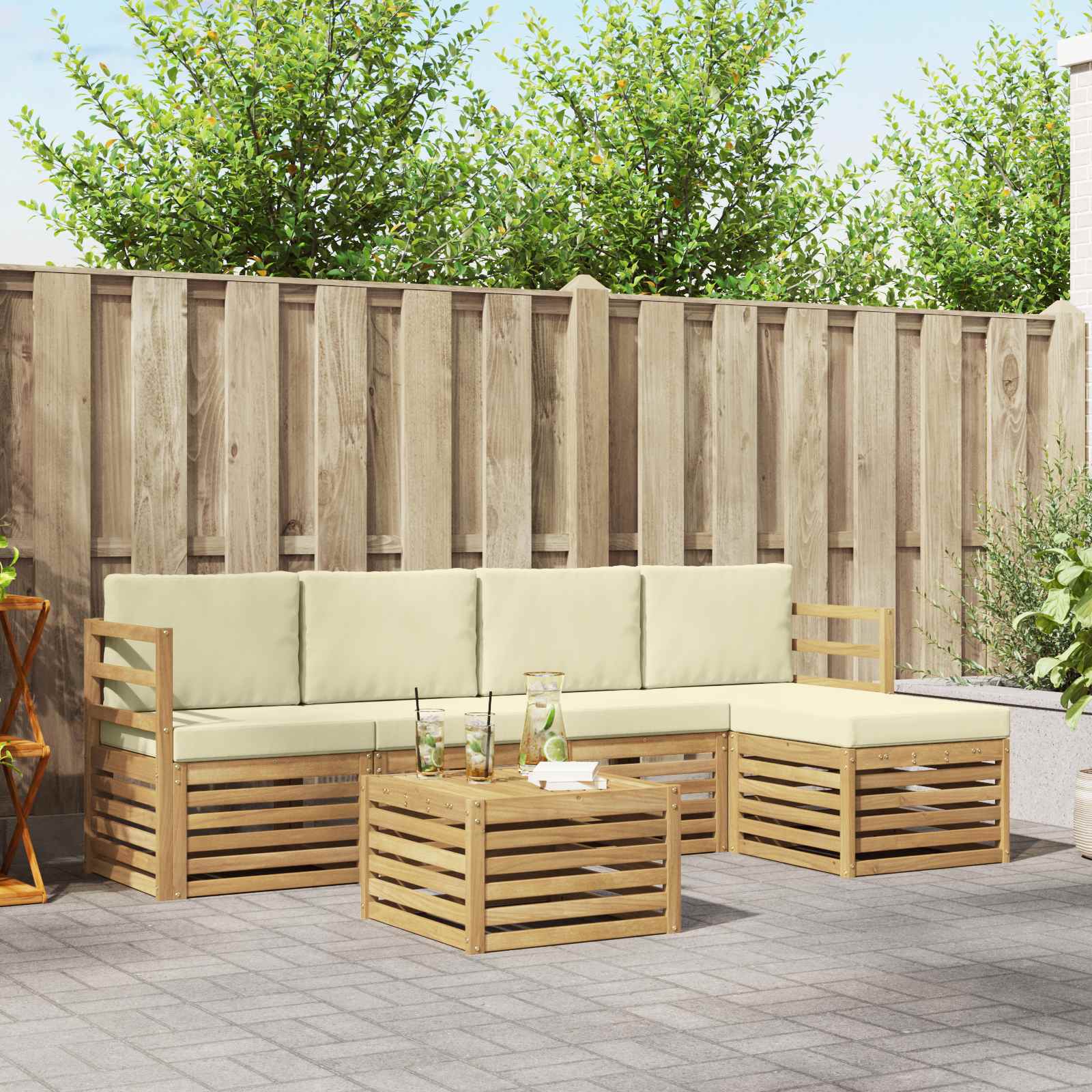 Outdoor-Sofagarnitur 6 stk. Weiß und Creme Polyester